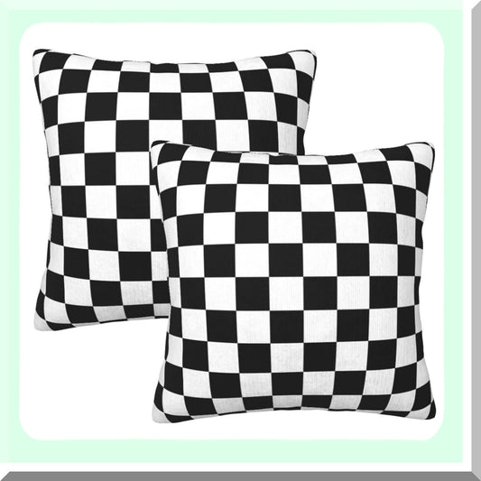 Monochrome Checkered Plaid Pillowcase Duo - Set of 2 Square Cushion Covers for Sofa, Bedroom, Living Room, Car - 18x18 Inch Decorative Throw Pillows