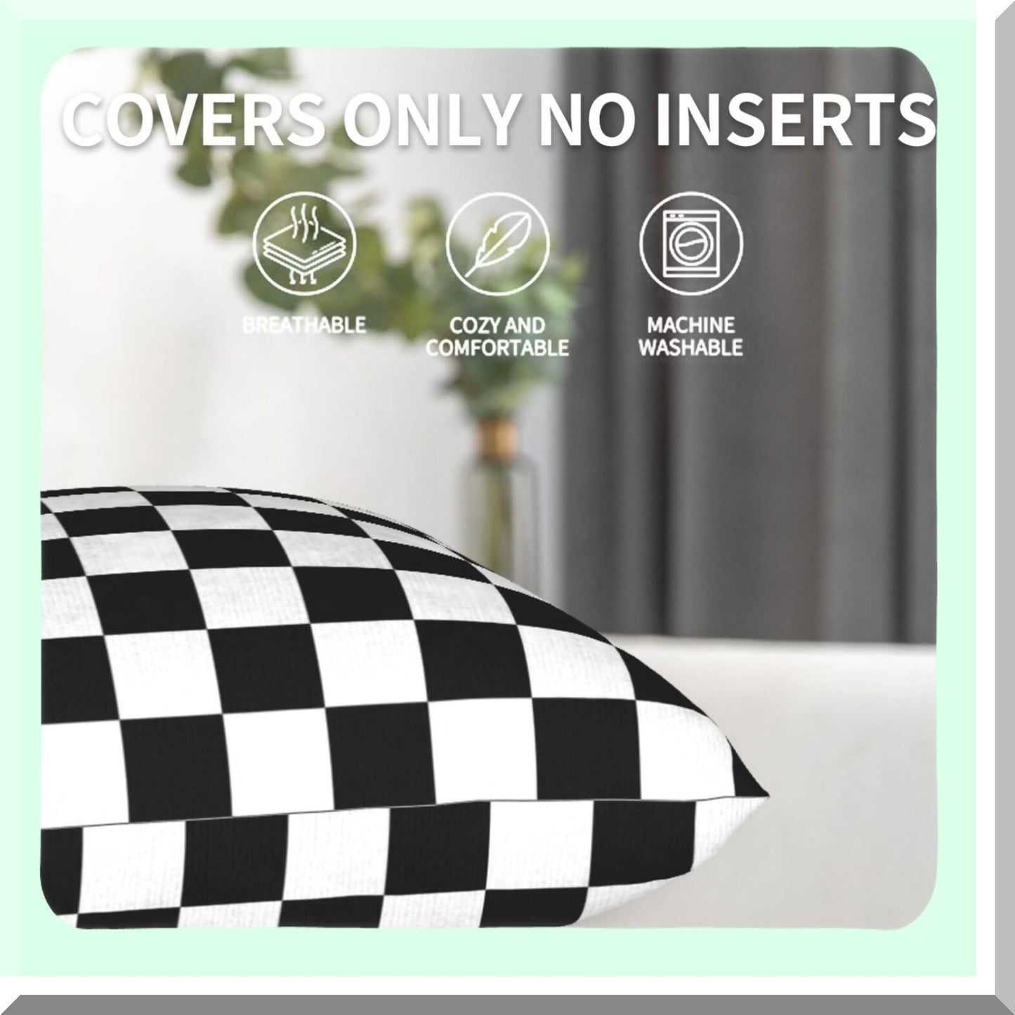 Monochrome Checkered Plaid Pillowcase Duo - Set of 2 Square Cushion Covers for Sofa, Bedroom, Living Room, Car - 18x18 Inch Decorative Throw Pillows