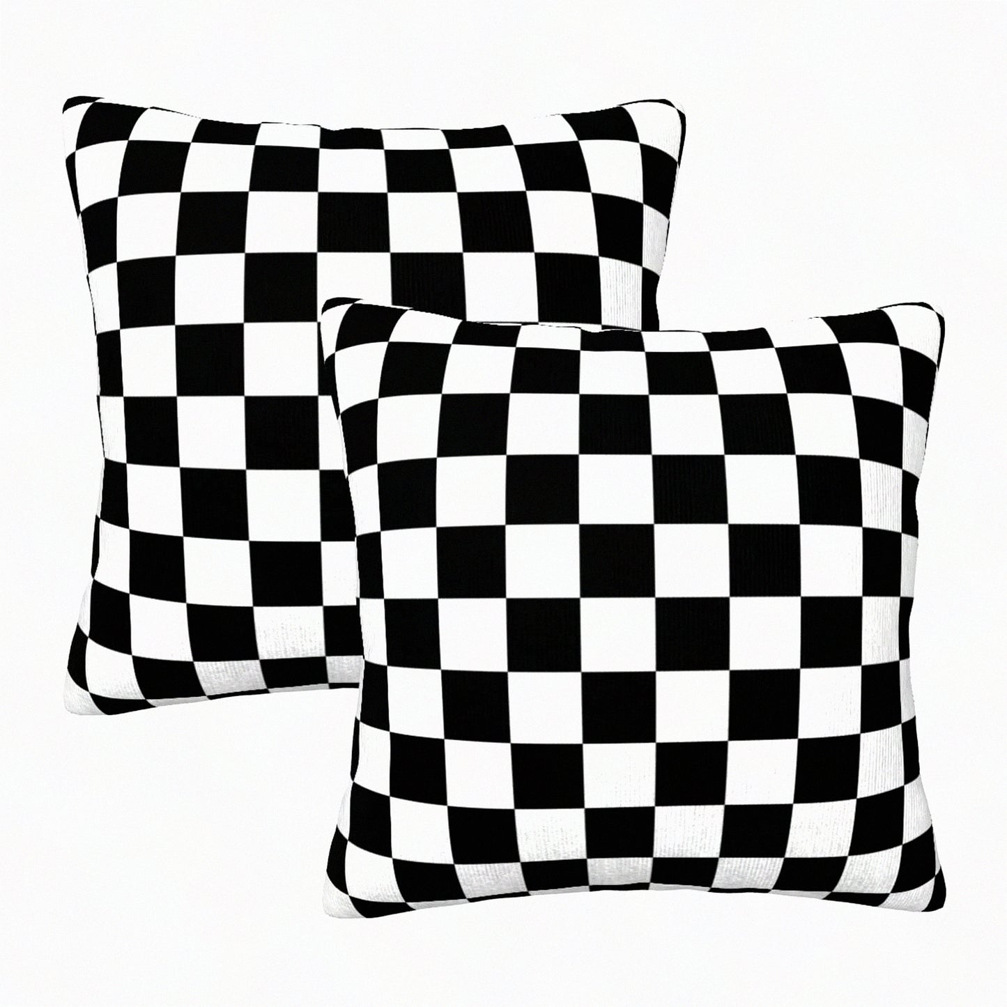 Monochrome Checkered Plaid Pillowcase Duo - Set of 2 Square Cushion Covers for Sofa, Bedroom, Living Room, Car - 18x18 Inch Decorative Throw Pillows