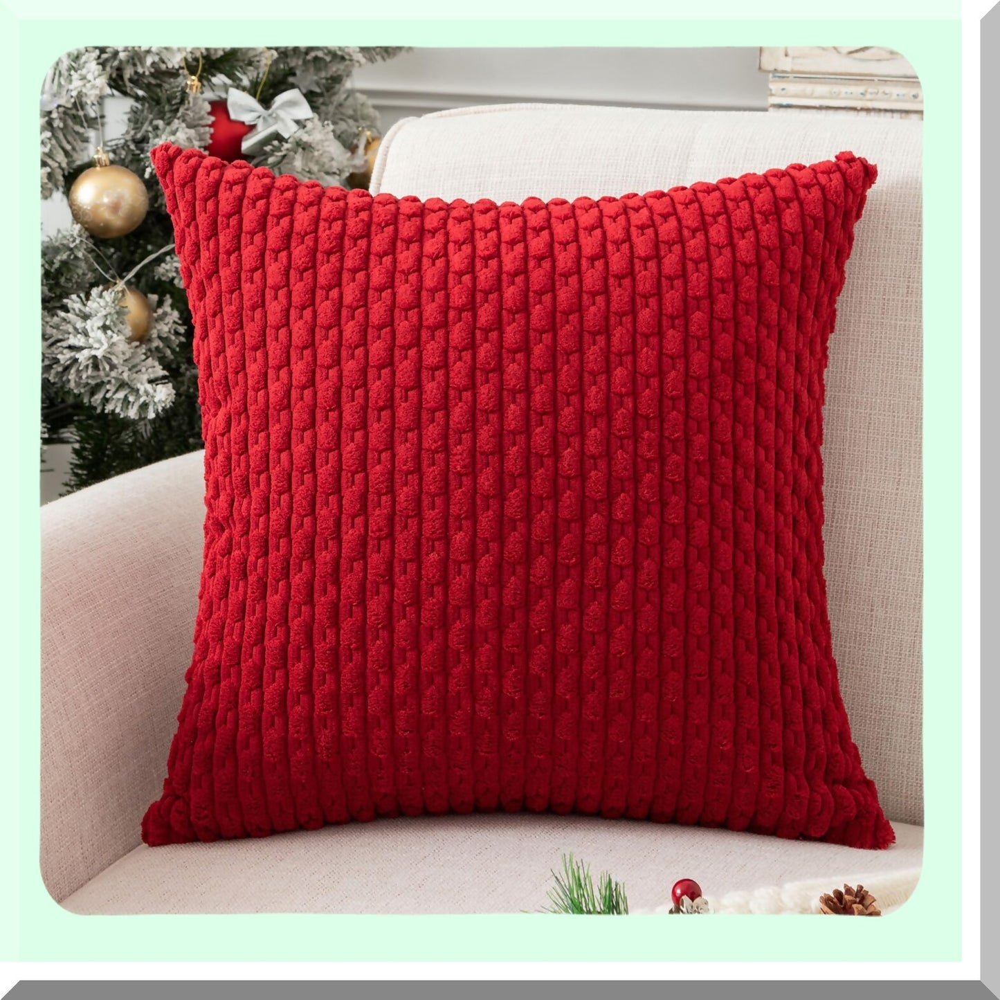 Burgundy Boho Stripe Corduroy Pillow Cover - Soft 20x20 Inch Decorative Throw for Modern Home Decor on Sofa, Living Room, Couch, Bed - 1 Piece