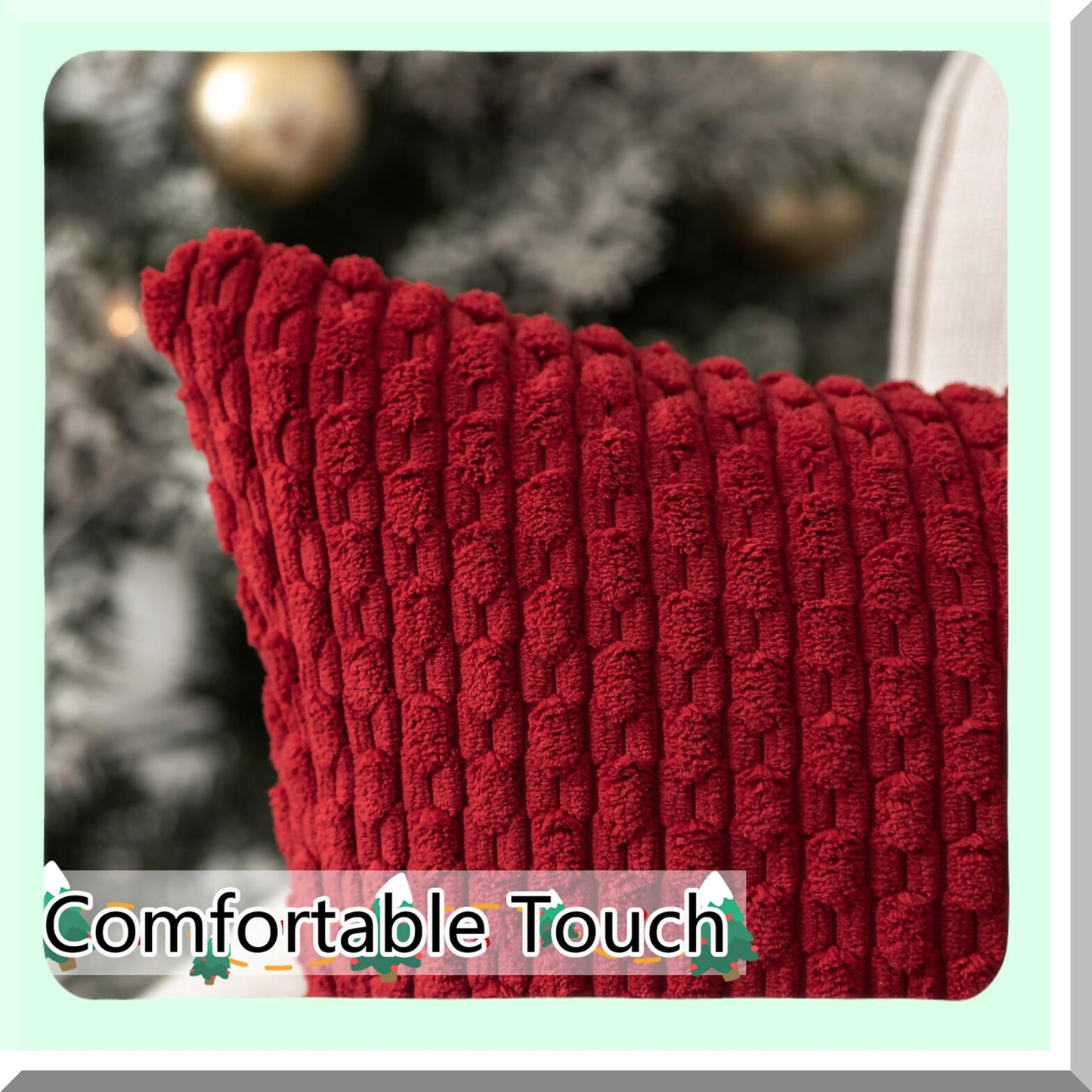 Burgundy Boho Stripe Corduroy Pillow Cover - Soft 20x20 Inch Decorative Throw for Modern Home Decor on Sofa, Living Room, Couch, Bed - 1 Piece