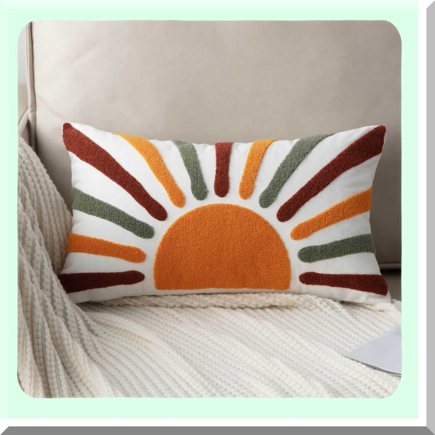 BohoSun Embroidered Lumbar Pillow Cover - Decorative Bohemian Style Throw Pillow Cover for 12x20 Inches - Sun Design - Cover Only