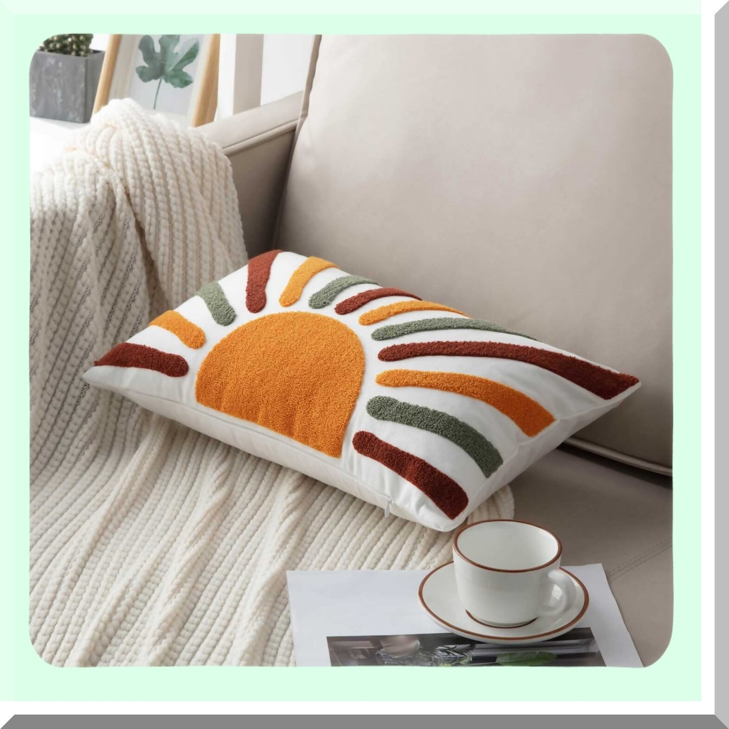 BohoSun Embroidered Lumbar Pillow Cover - Decorative Bohemian Style Throw Pillow Cover for 12x20 Inches - Sun Design - Cover Only