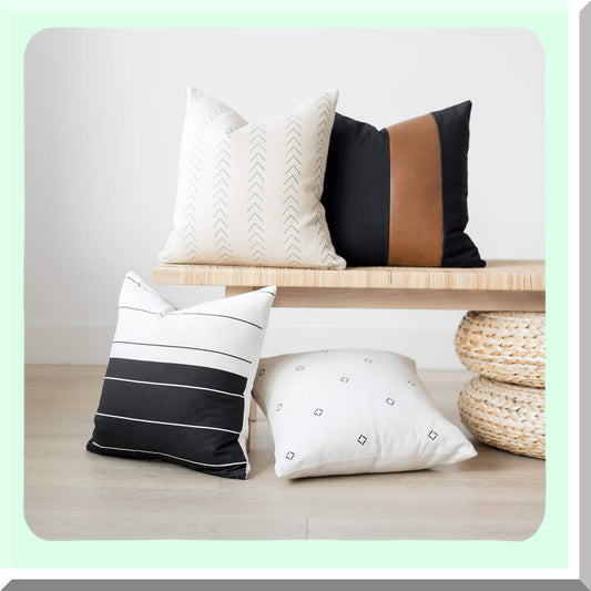 Luxury Mali Boho Pillow Covers - Set of 4 | Modern 18x18 Decorative Cushion Cases | Durable & Machine Washable | Black & Brown Design