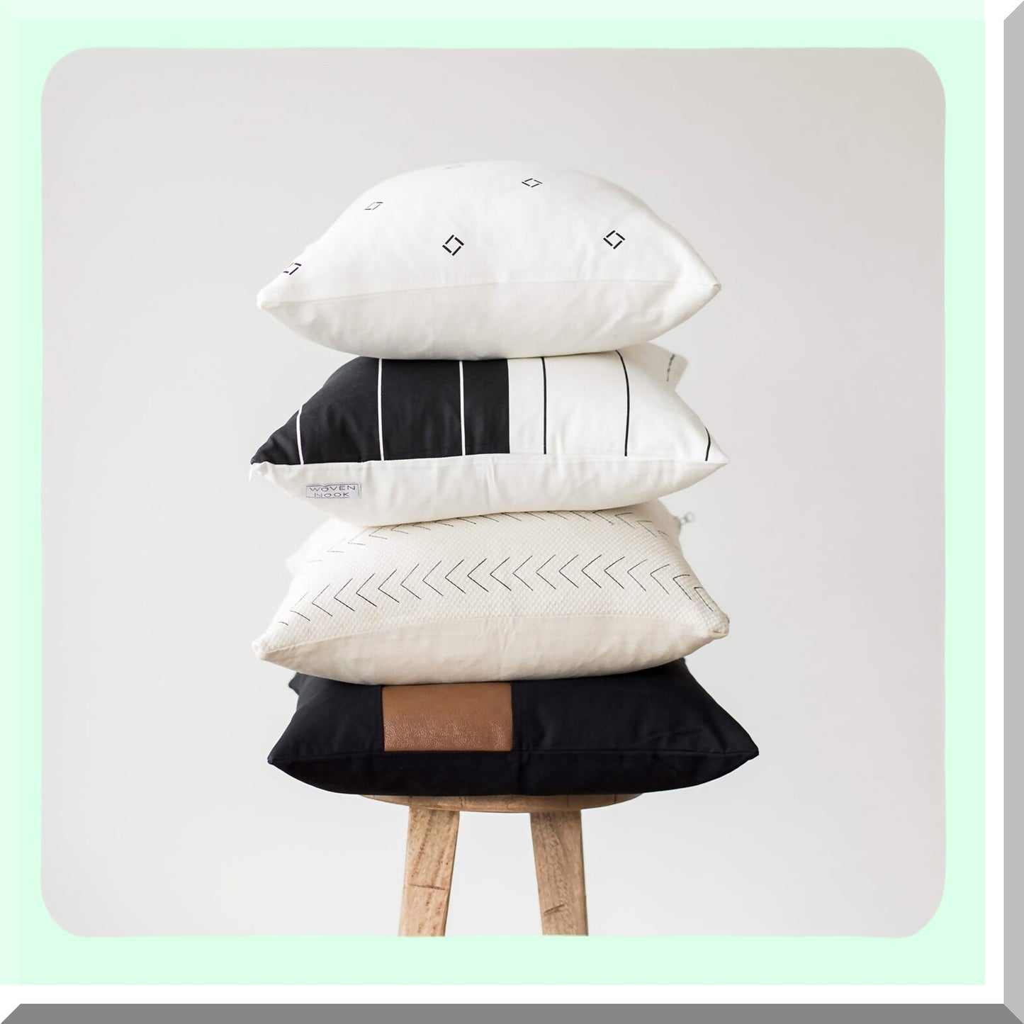 Luxury Mali Boho Pillow Covers - Set of 4 | Modern 18x18 Decorative Cushion Cases | Durable & Machine Washable | Black & Brown Design