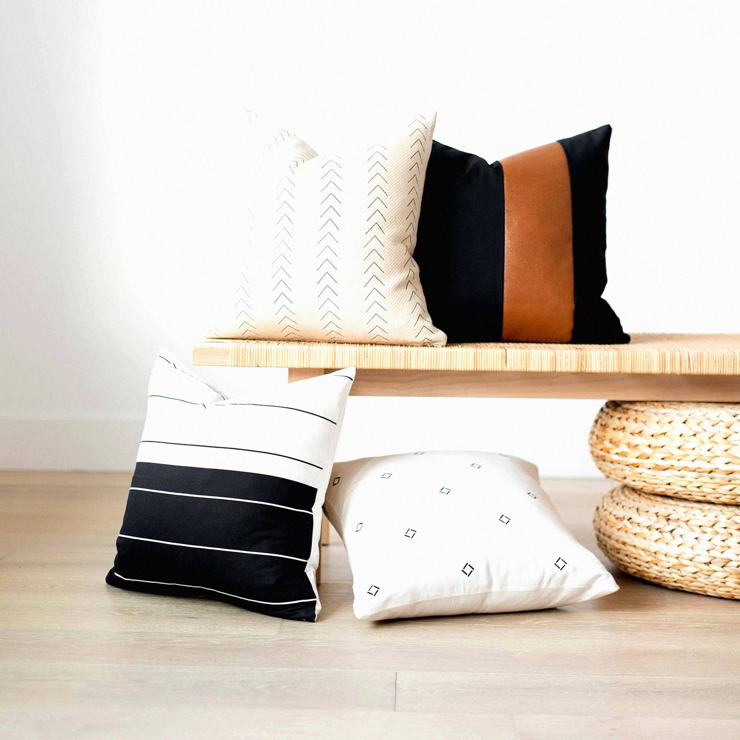 Luxury Mali Boho Pillow Covers - Set of 4 | Modern 18x18 Decorative Cushion Cases | Durable & Machine Washable | Black & Brown Design