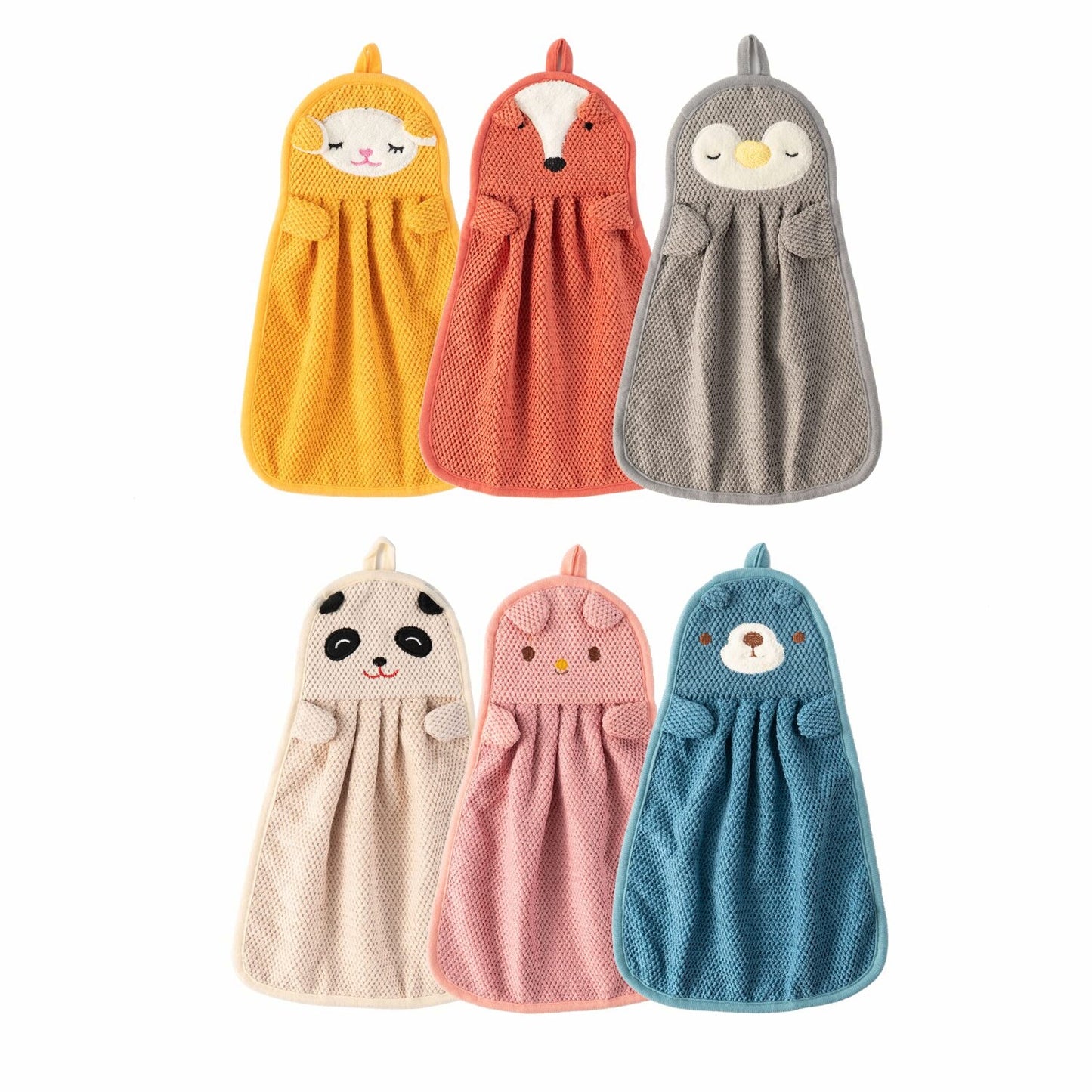 6 Pack Animal Kids Toddler Hand Towels with Hanging Loop