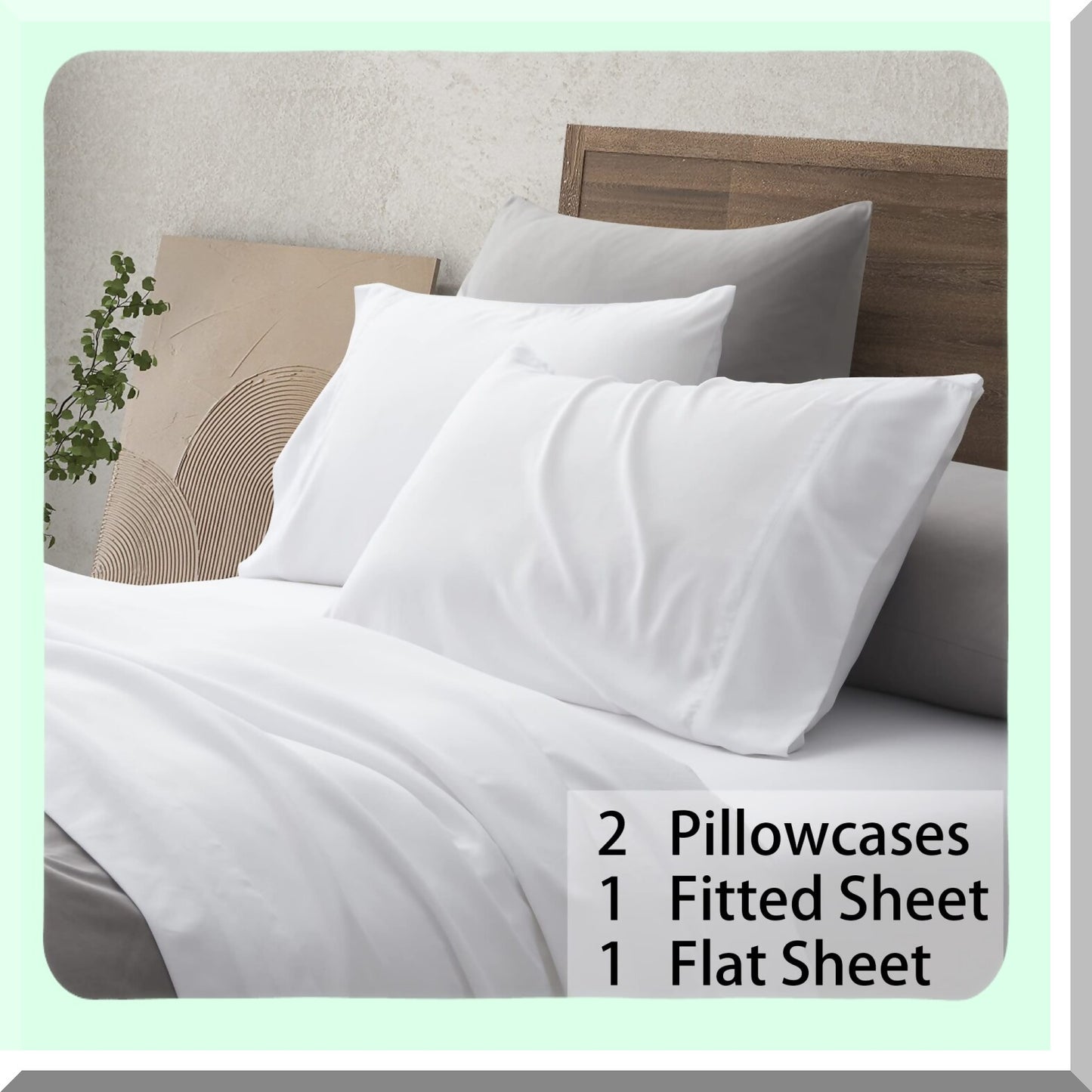 Bamboo Breeze Cooling Sheet Set - 4 Piece Full Luxury Sheets with Deep Pocket, Breathable Silky Bedding & Pillowcases in White - Temperature Regulating Eco-Friendly Rayon Sheets