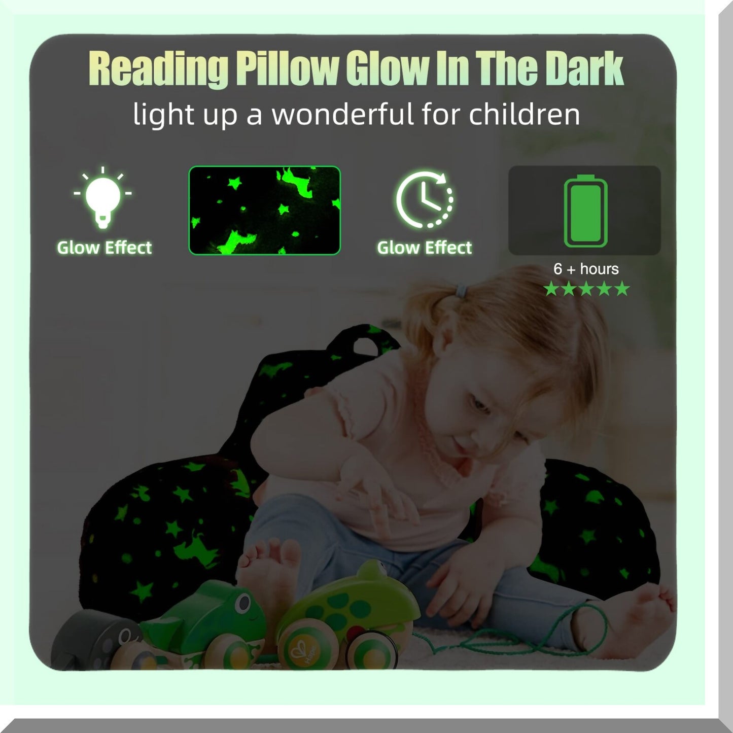 Rainbow Glow Reading Pillow - Colorful Gradient Star Unicorn Luminous Backrest with Arms for Bed Rest. Perfect for Adults, Teens, Kids. Yellow-Pink Glow in The Dark Design.