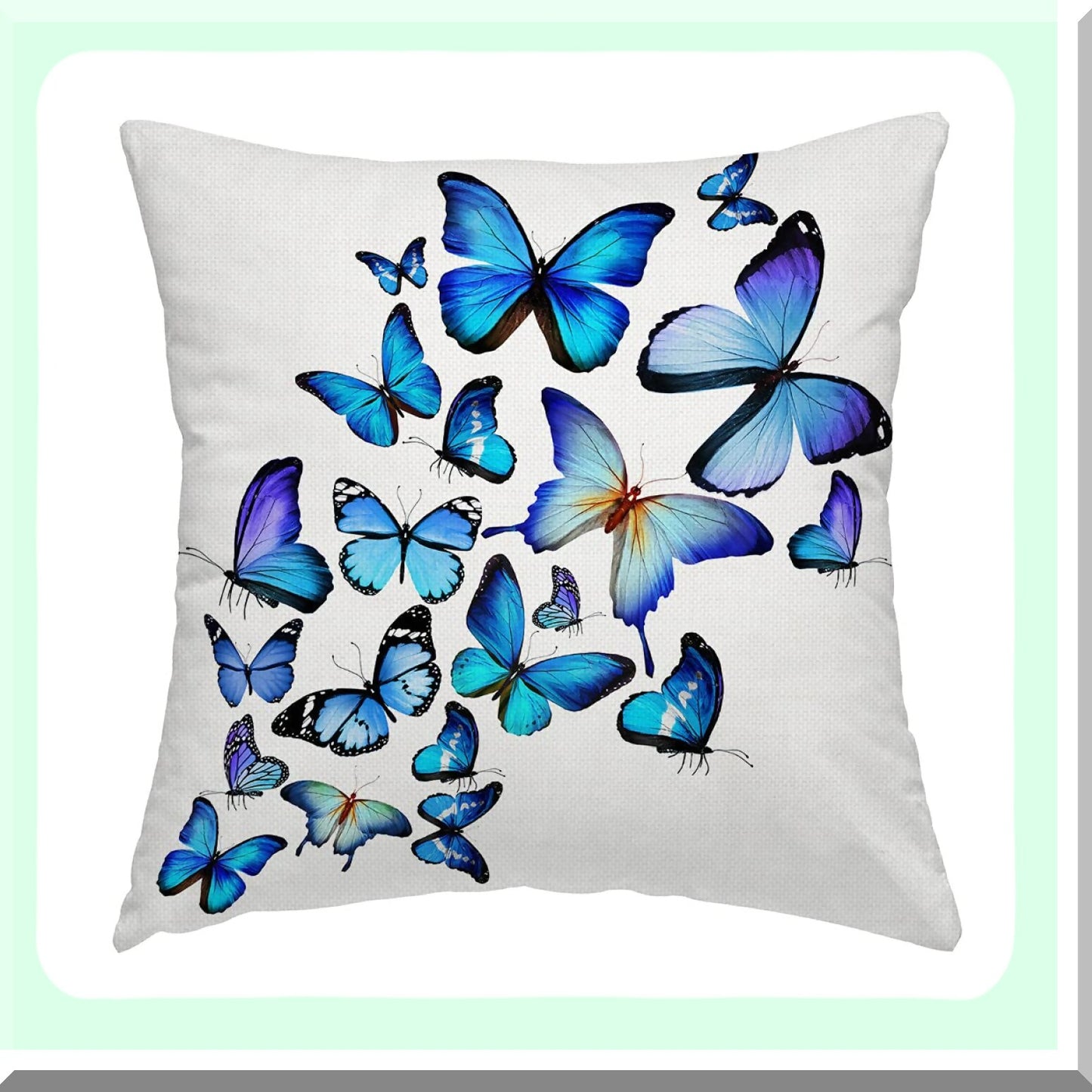 Butterfly Bliss Pillow Cover - 16x16 Decorative Couch Cushion Case for Sofa, Cotton Linen Indoor Outdoor Home Decoration - Blue Pattern