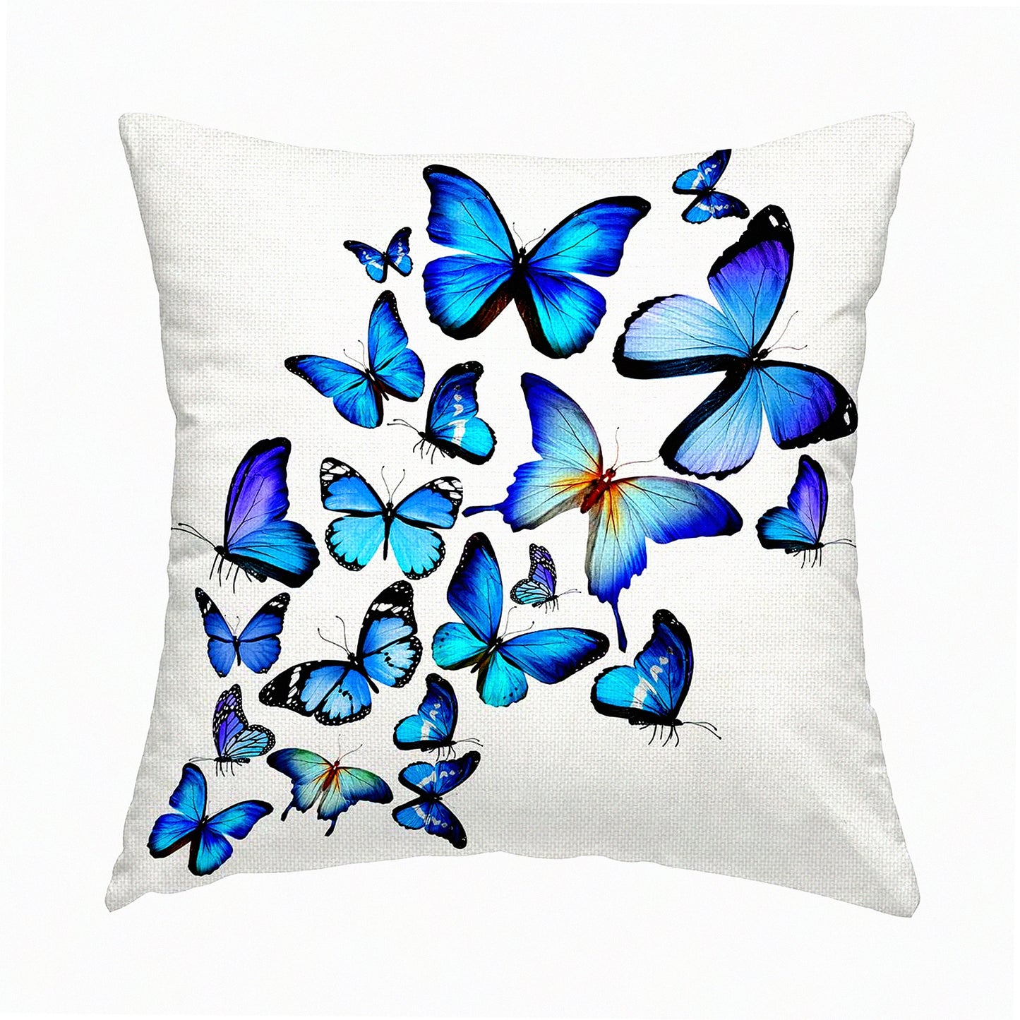 Butterfly Bliss Pillow Cover - 16x16 Decorative Couch Cushion Case for Sofa, Cotton Linen Indoor Outdoor Home Decoration - Blue Pattern