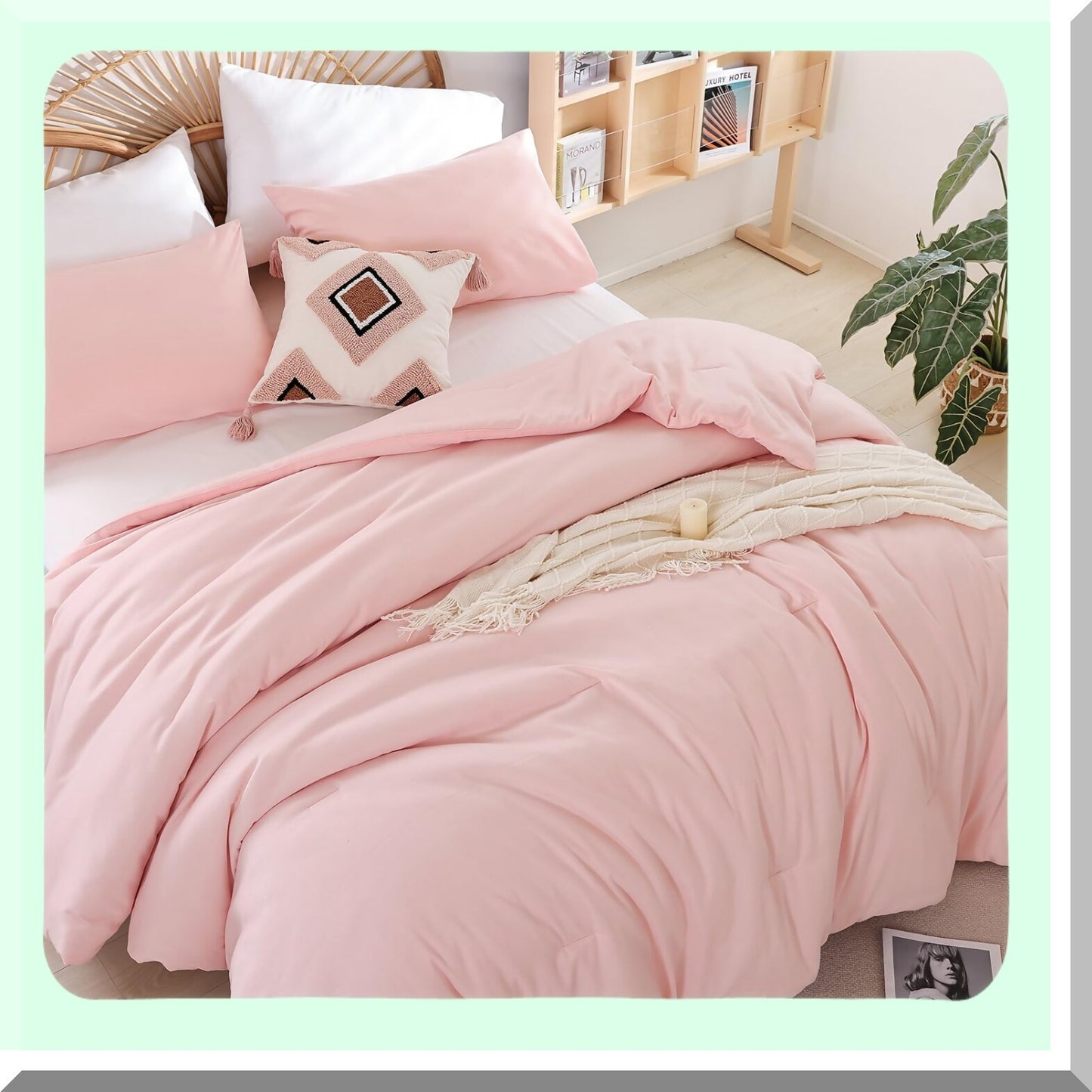 Pink Bliss Comforter Set - Queen Size Modern Bedding for Girls & Women. Soft, Lightweight Microfiber for All Seasons. Includes 1 Blush Comforter & 2 Pillowcases.