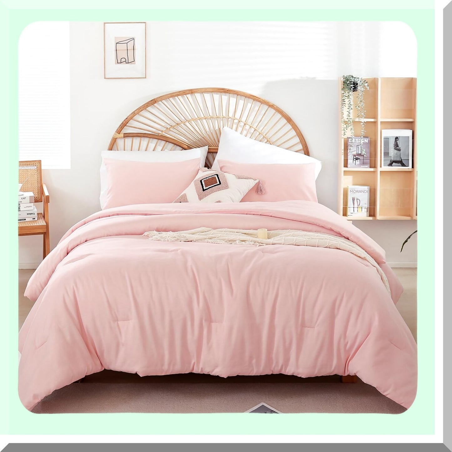 Pink Bliss Comforter Set - Queen Size Modern Bedding for Girls & Women. Soft, Lightweight Microfiber for All Seasons. Includes 1 Blush Comforter & 2 Pillowcases.