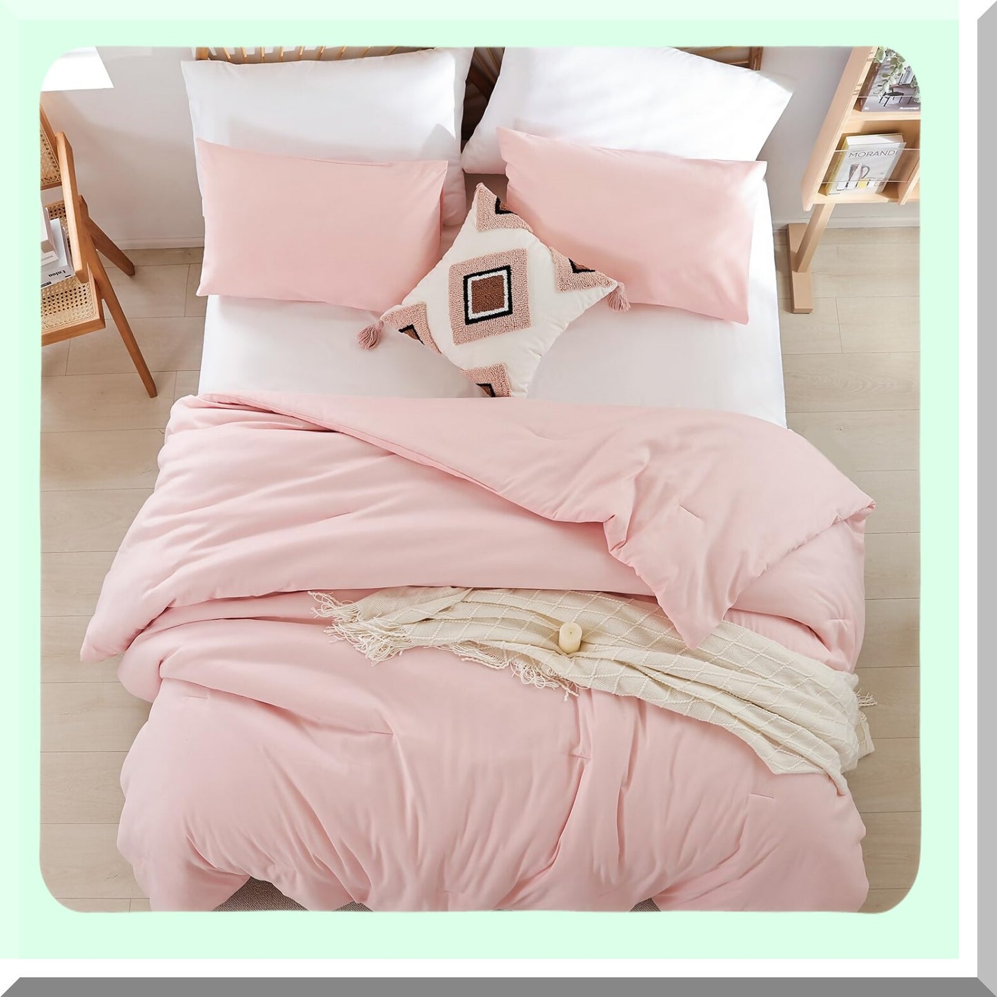 Pink Bliss Comforter Set - Queen Size Modern Bedding for Girls & Women. Soft, Lightweight Microfiber for All Seasons. Includes 1 Blush Comforter & 2 Pillowcases.