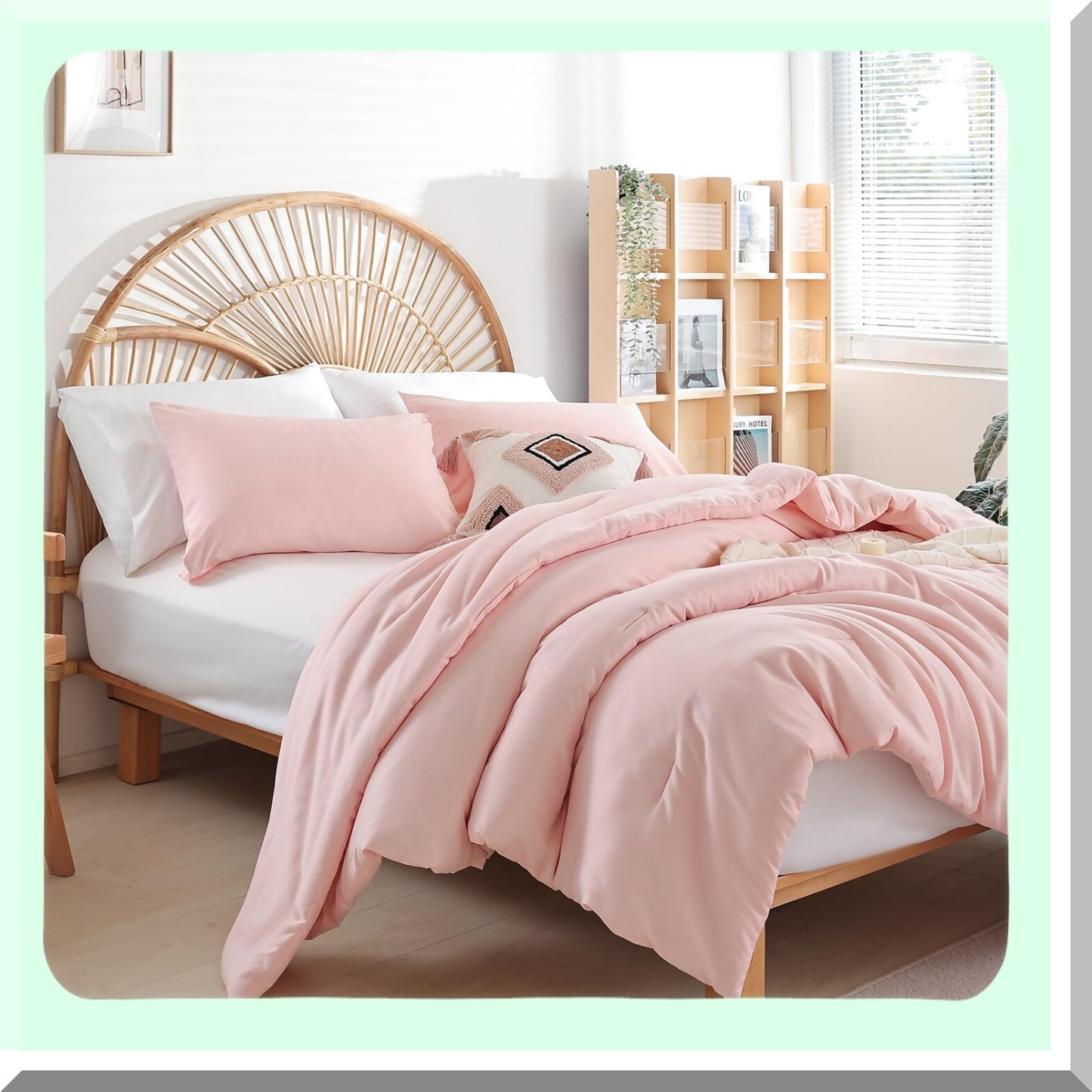 Pink Bliss Comforter Set - Queen Size Modern Bedding for Girls & Women. Soft, Lightweight Microfiber for All Seasons. Includes 1 Blush Comforter & 2 Pillowcases.