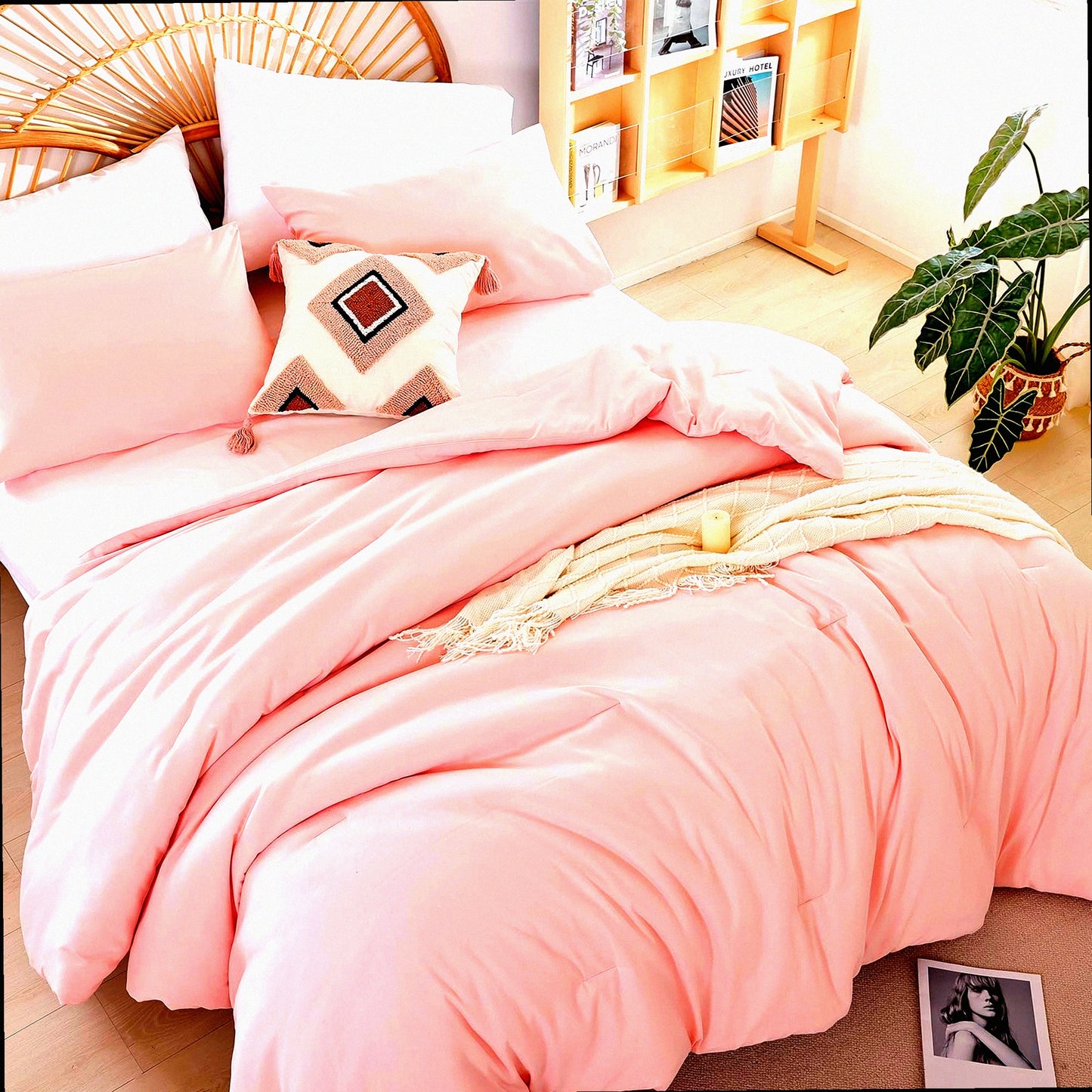 Pink Bliss Comforter Set - Queen Size Modern Bedding for Girls & Women. Soft, Lightweight Microfiber for All Seasons. Includes 1 Blush Comforter & 2 Pillowcases.