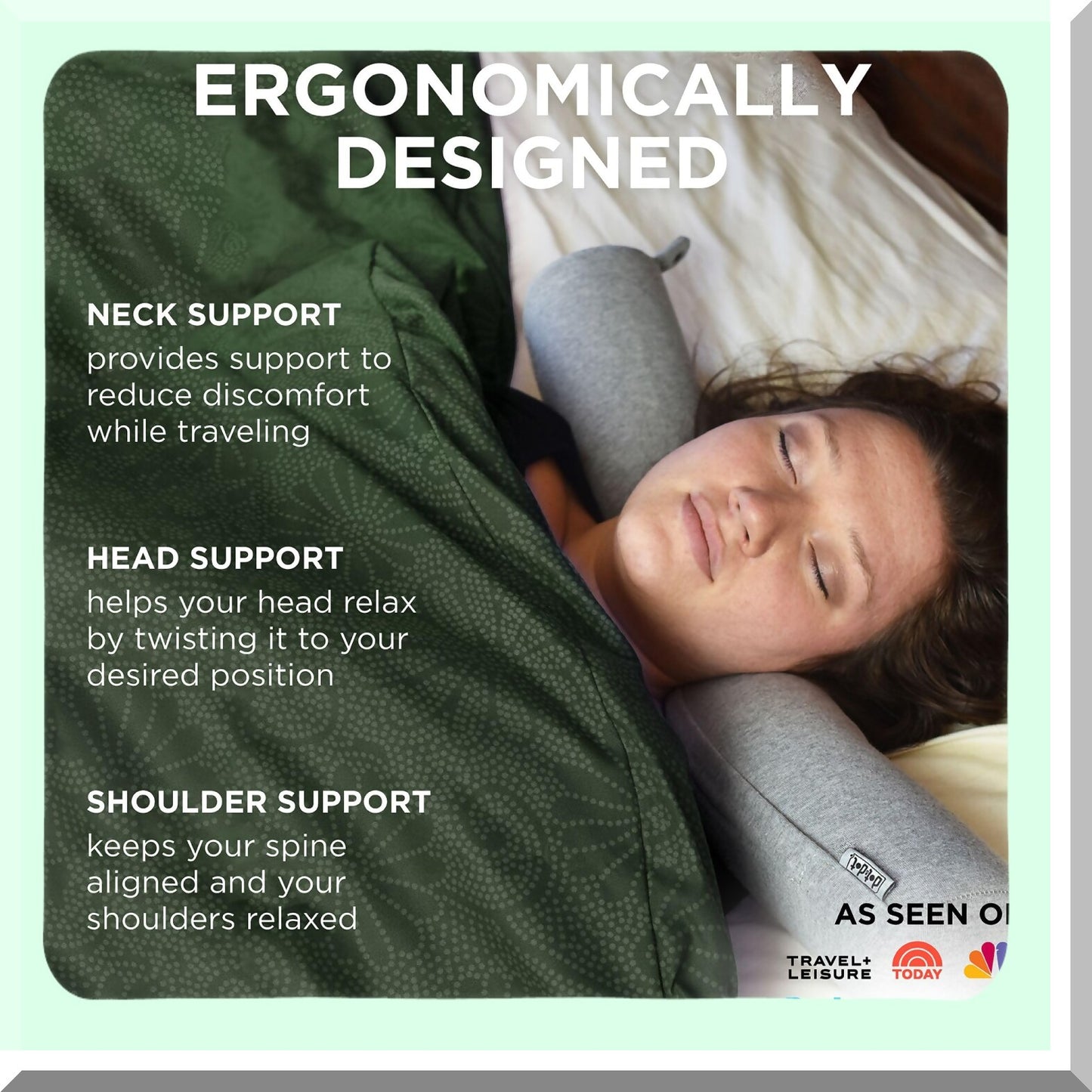 Memory Twist Travel Pillow - Neck, Chin, Lumbar & Leg Support - Sleeping Airplane Pillow for Side, Stomach & Back Sleepers - Adjustable Bendable Roll Pillow