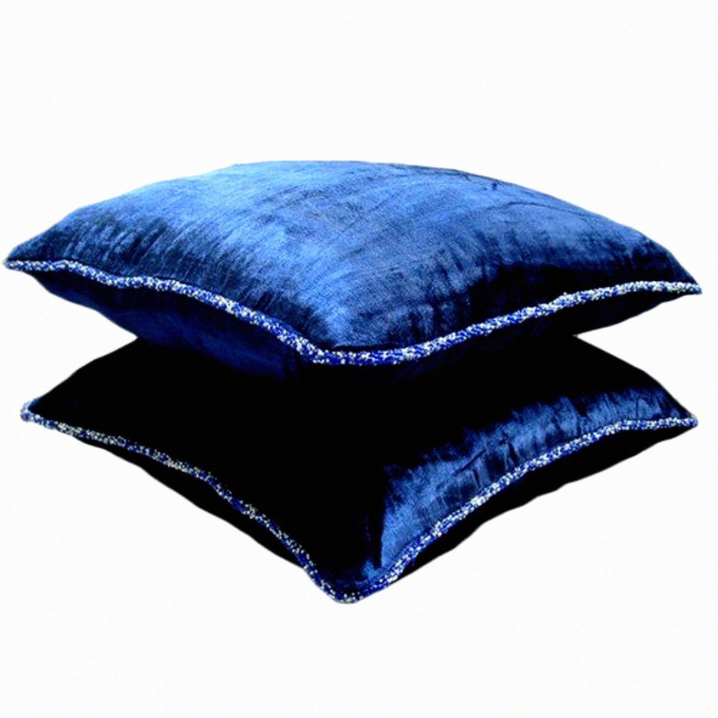 Navy Velvet Euro Shimmer - 26x26 Inch Decorative Pillow Cover - Solid Color Contemporary European Pillow Case - 65x65 cm Navy Blue Pillow Sham