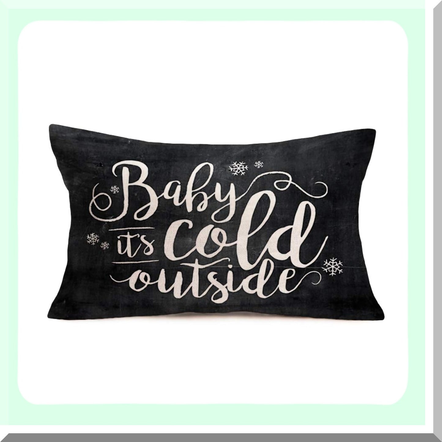 Winter Wonderland Chalkboard Snowflake Pillow Covers - 12x20 Inch Cotton Linen Cushion Cover for Couch - Hand Lettering Black and White Decor