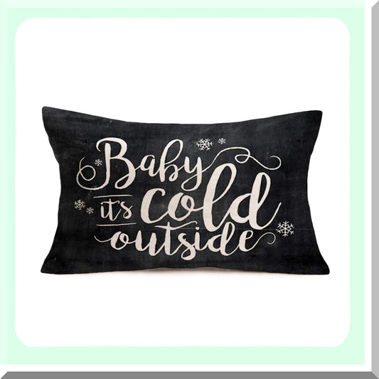 Winter Wonderland Chalkboard Snowflake Pillow Covers - 12x20 Inch Cotton Linen Cushion Cover for Couch - Hand Lettering Black and White Decor