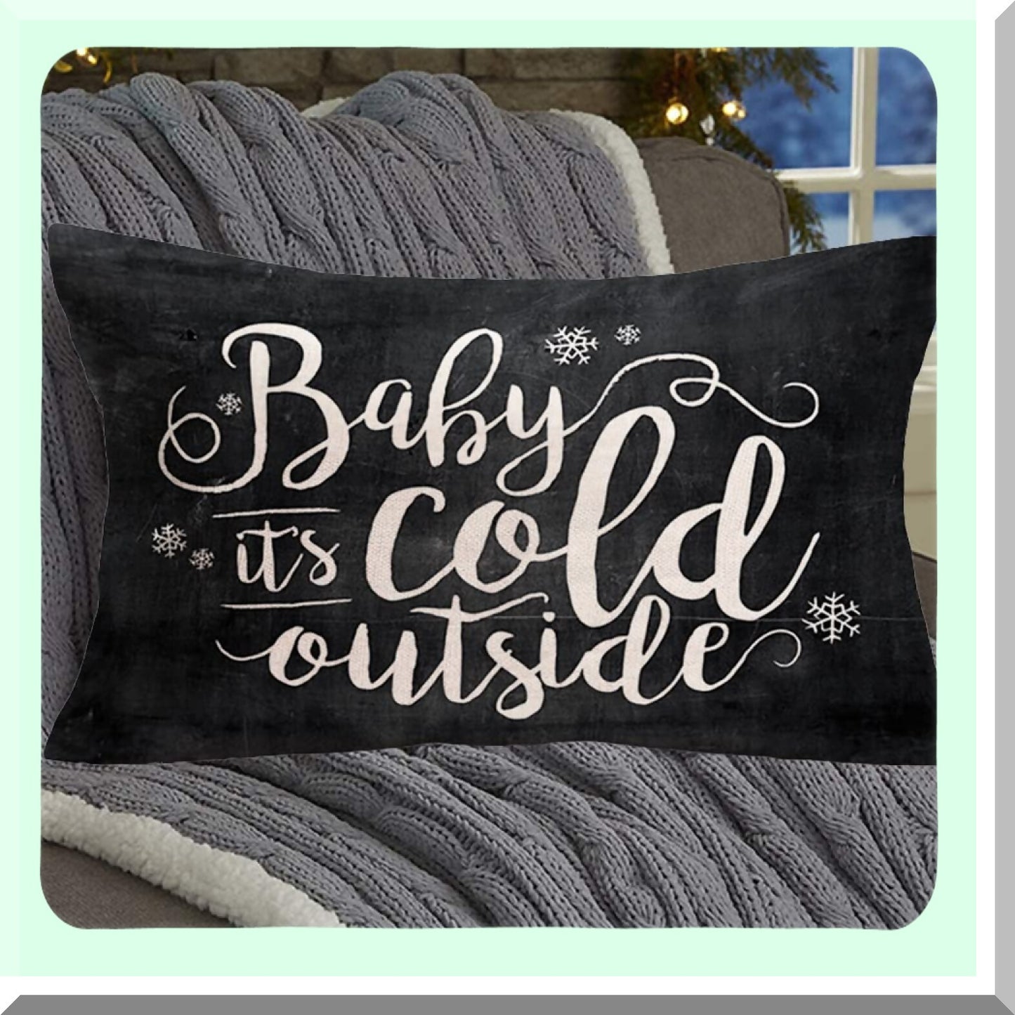 Winter Wonderland Chalkboard Snowflake Pillow Covers - 12x20 Inch Cotton Linen Cushion Cover for Couch - Hand Lettering Black and White Decor