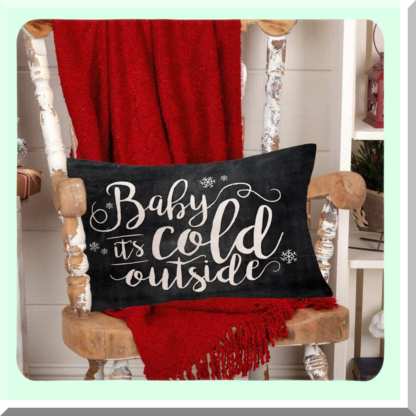 Winter Wonderland Chalkboard Snowflake Pillow Covers - 12x20 Inch Cotton Linen Cushion Cover for Couch - Hand Lettering Black and White Decor