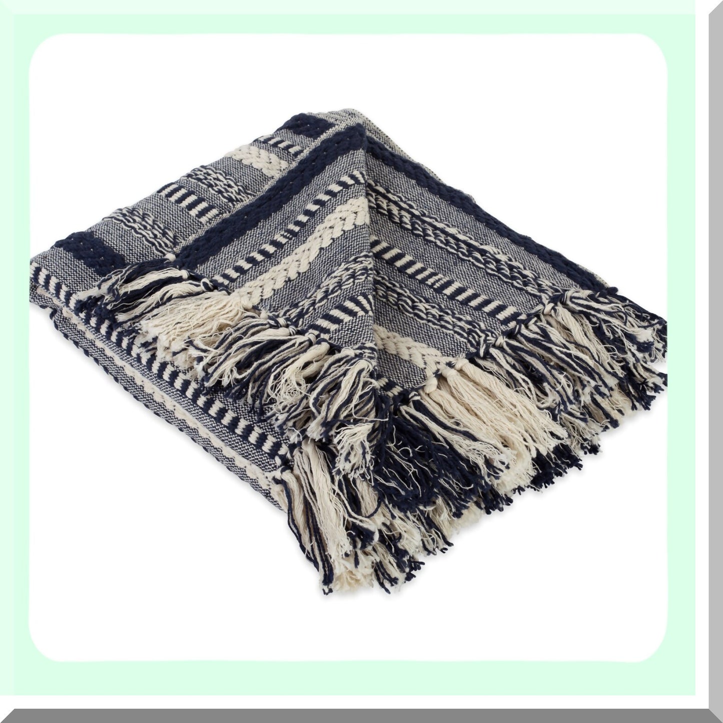 Navy Braided Striped Cozy Throw Blanket 50x60