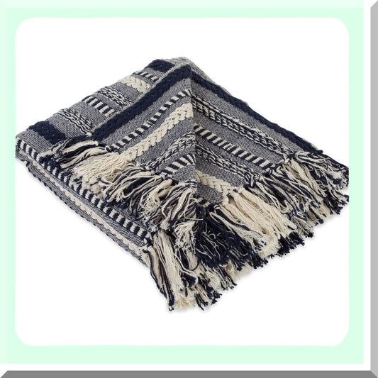 Navy Braided Striped Cozy Throw Blanket 50x60