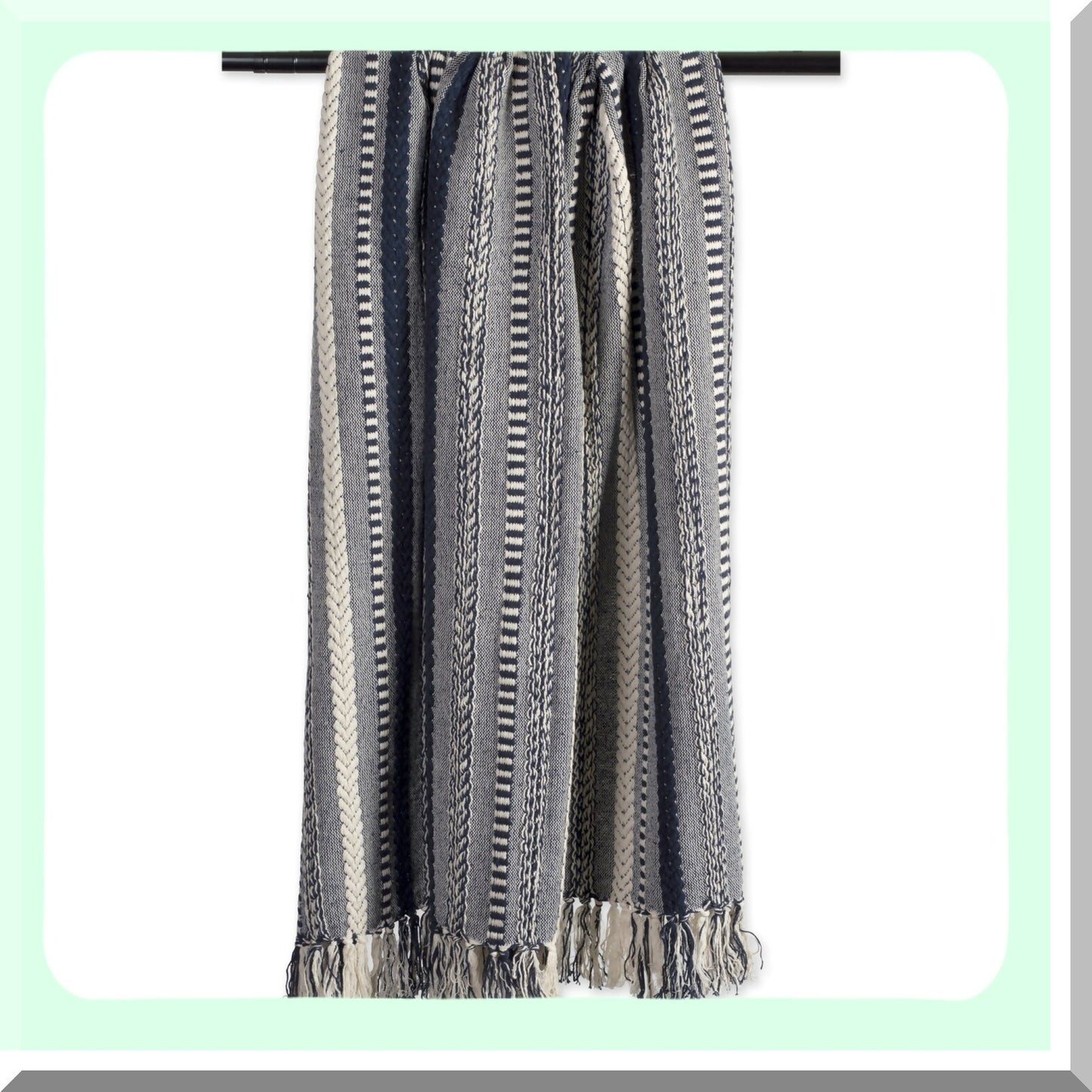Navy Braided Striped Cozy Throw Blanket 50x60