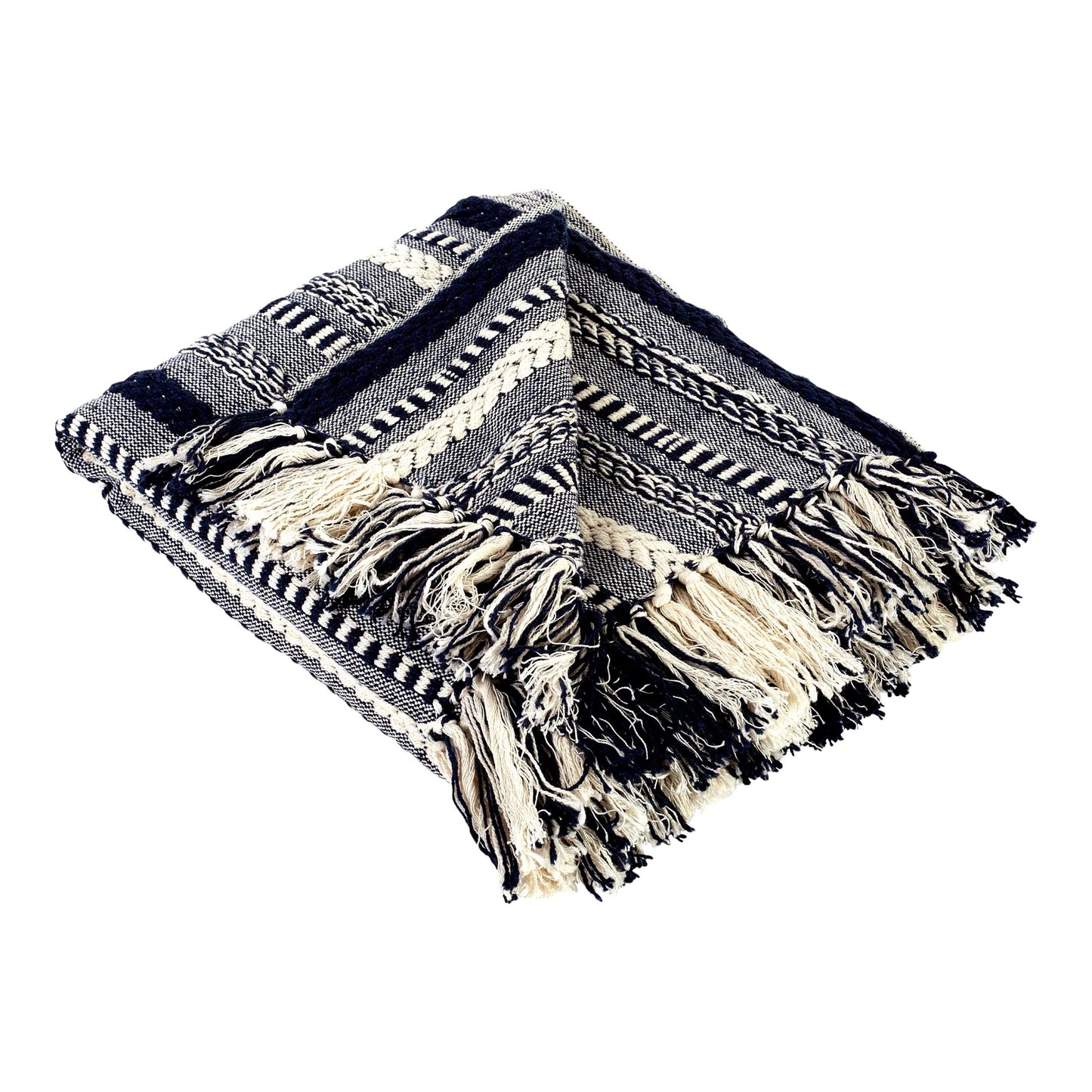 Navy Braided Striped Cozy Throw Blanket 50x60