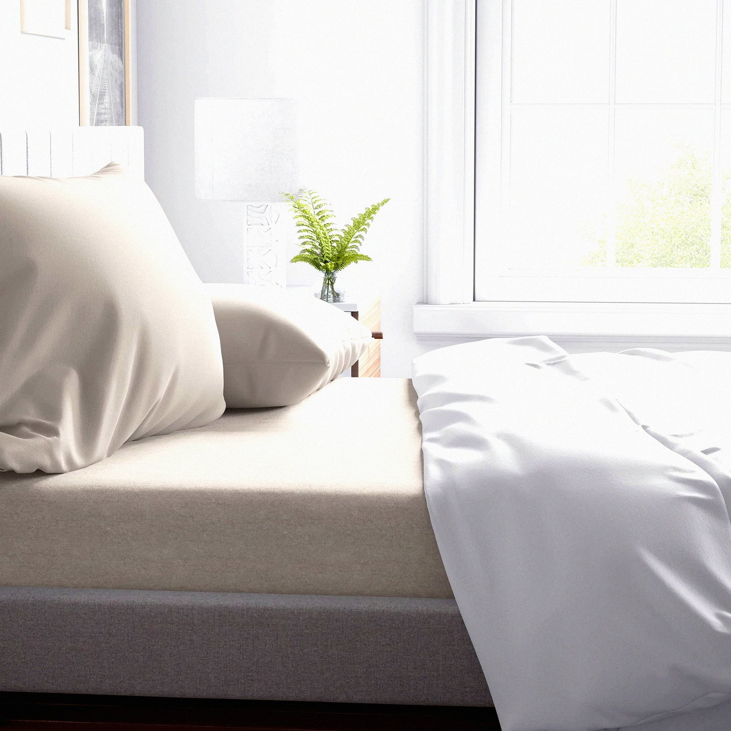 Cotton Jersey Queen Size Fitted Sheet Set - 60 x 80 Inches - 18 Inch Deep Pocket - 2 Pillowcases - Soft & Breathable - Bedding Set for Queen Mattress