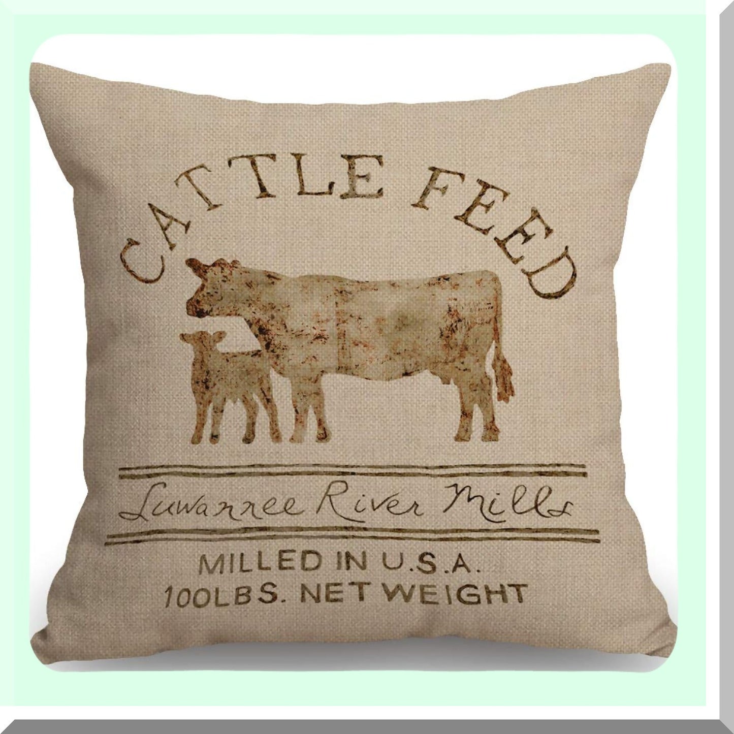 Farmhouse Chic Cattle Feed Decorative Pillow Covers - Sofa Couch Home Decor 18x18 - Rustic Farm Animal Theme Cushion Cases - Set of 2