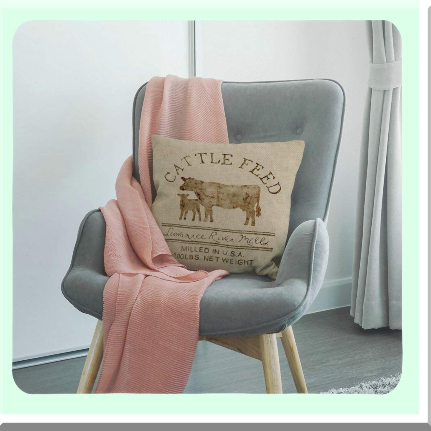 Farmhouse Chic Cattle Feed Decorative Pillow Covers - Sofa Couch Home Decor 18x18 - Rustic Farm Animal Theme Cushion Cases - Set of 2