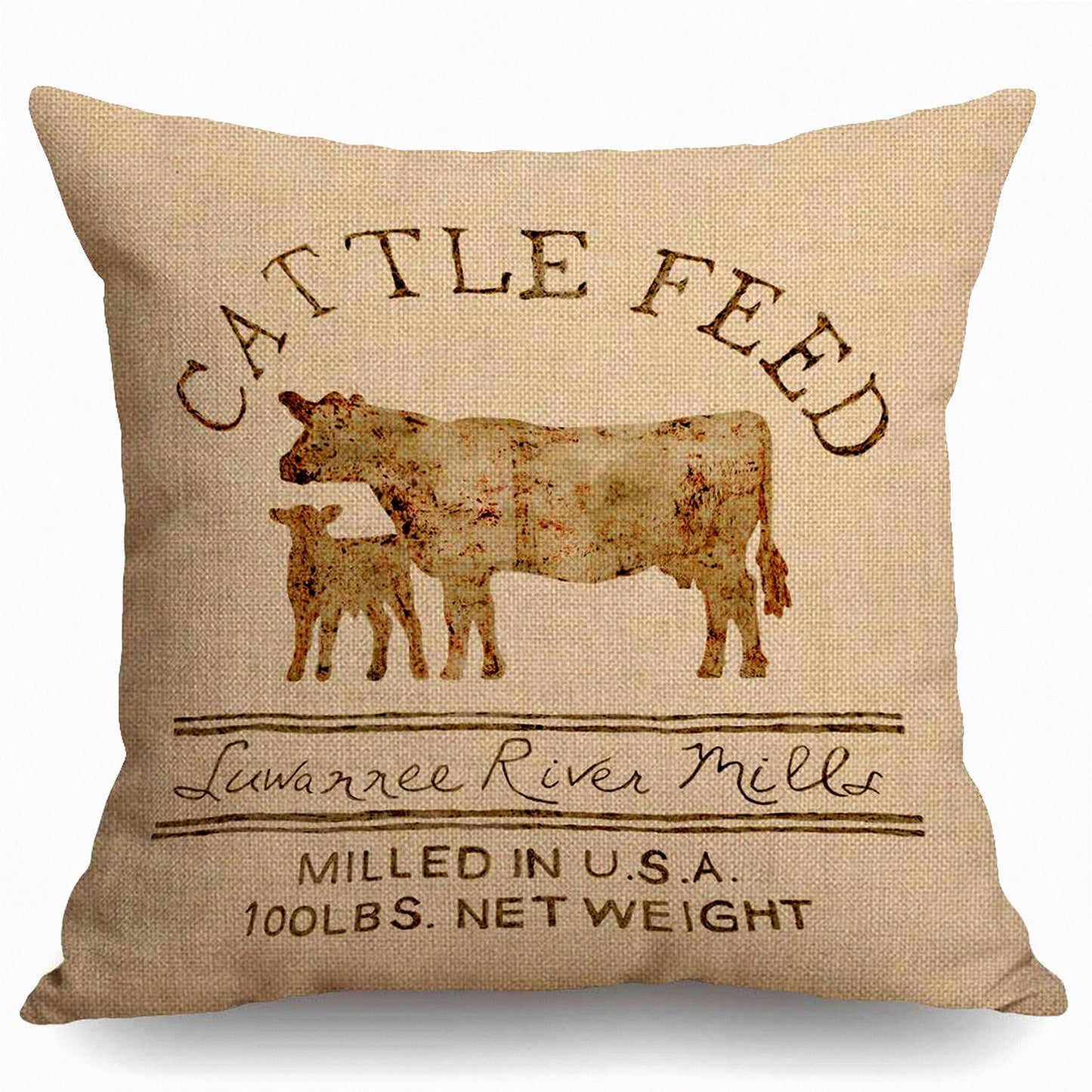 Farmhouse Chic Cattle Feed Decorative Pillow Covers - Sofa Couch Home Decor 18x18 - Rustic Farm Animal Theme Cushion Cases - Set of 2
