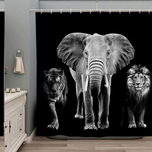 Elephant Tiger Wild Animal Shower Curtain 70x70 Inch