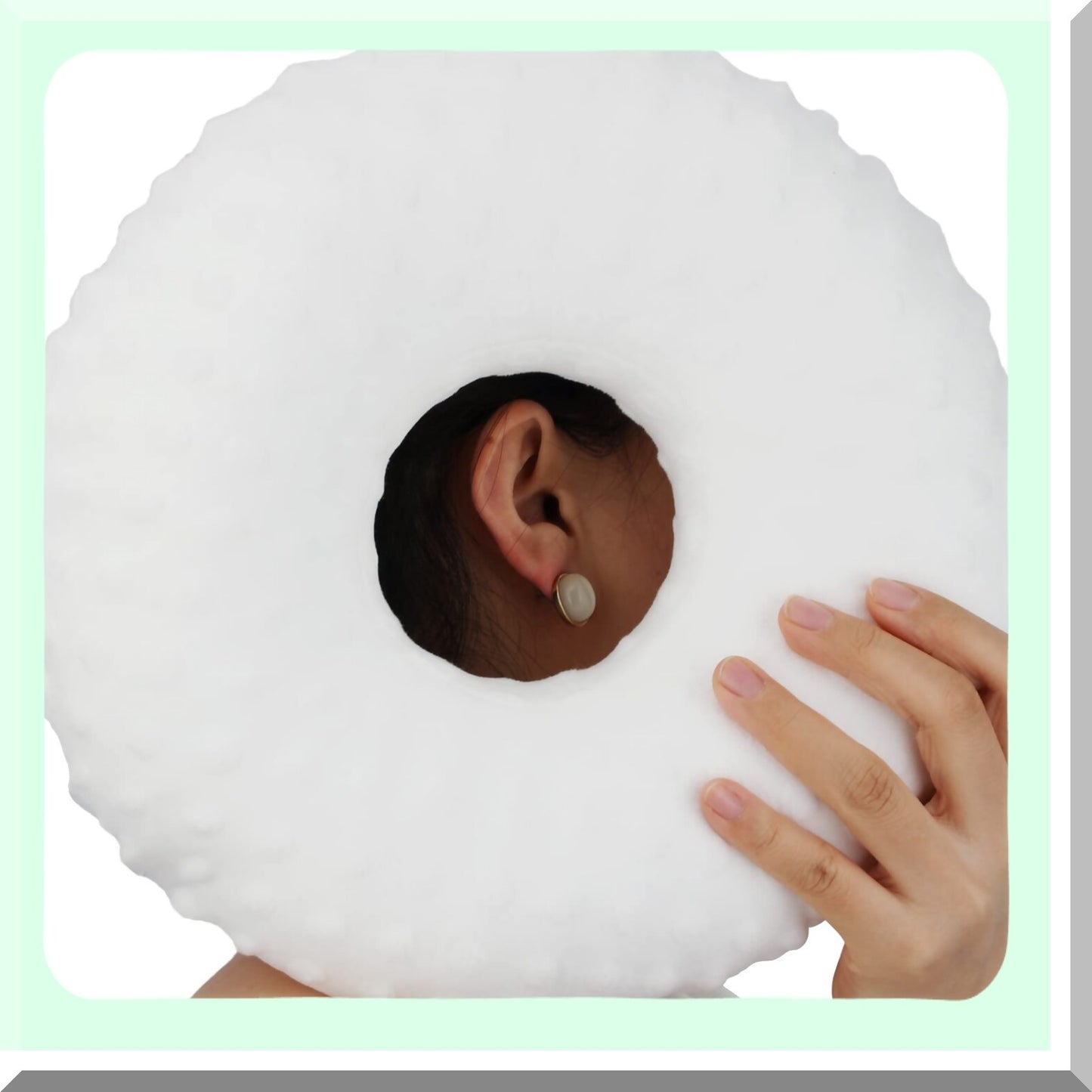 SideSleep Ease Pillow - Ear Pain Relief & Pressure Sores Prevention - O-Shaped Donut Guard for Side Sleepers - Minky Dot White - CHN Design