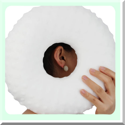 SideSleep Ease Pillow - Ear Pain Relief & Pressure Sores Prevention - O-Shaped Donut Guard for Side Sleepers - Minky Dot White - CHN Design