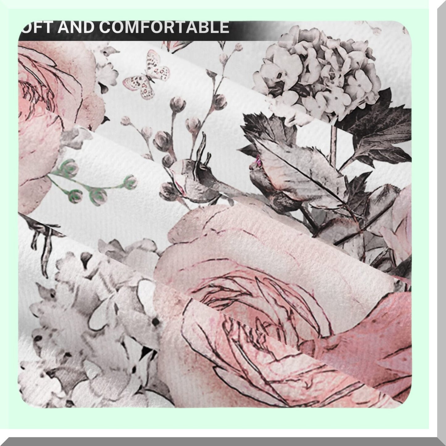 Pink Rose Watercolor Floral Pillow Cover - Gray Abstract Leaves Decorative Case for Home Decor, 18x18 Inches Square Pillowcase in Pastel Color