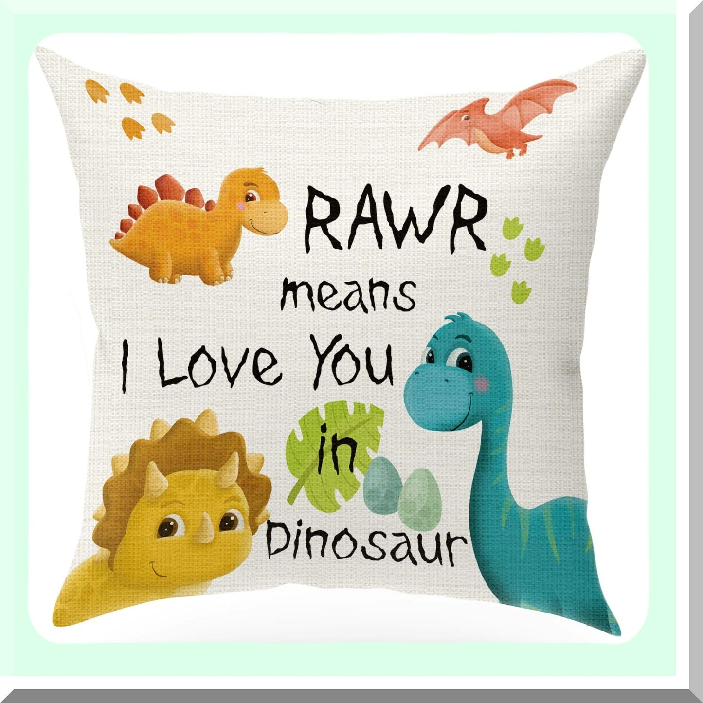 RAWR Love Linen Pillow Case - Dino Couple Gift for Bedroom & Sofa Decor, 18x18 inch Throw Pillow Cover - Dinosaur Lover Gift Idea