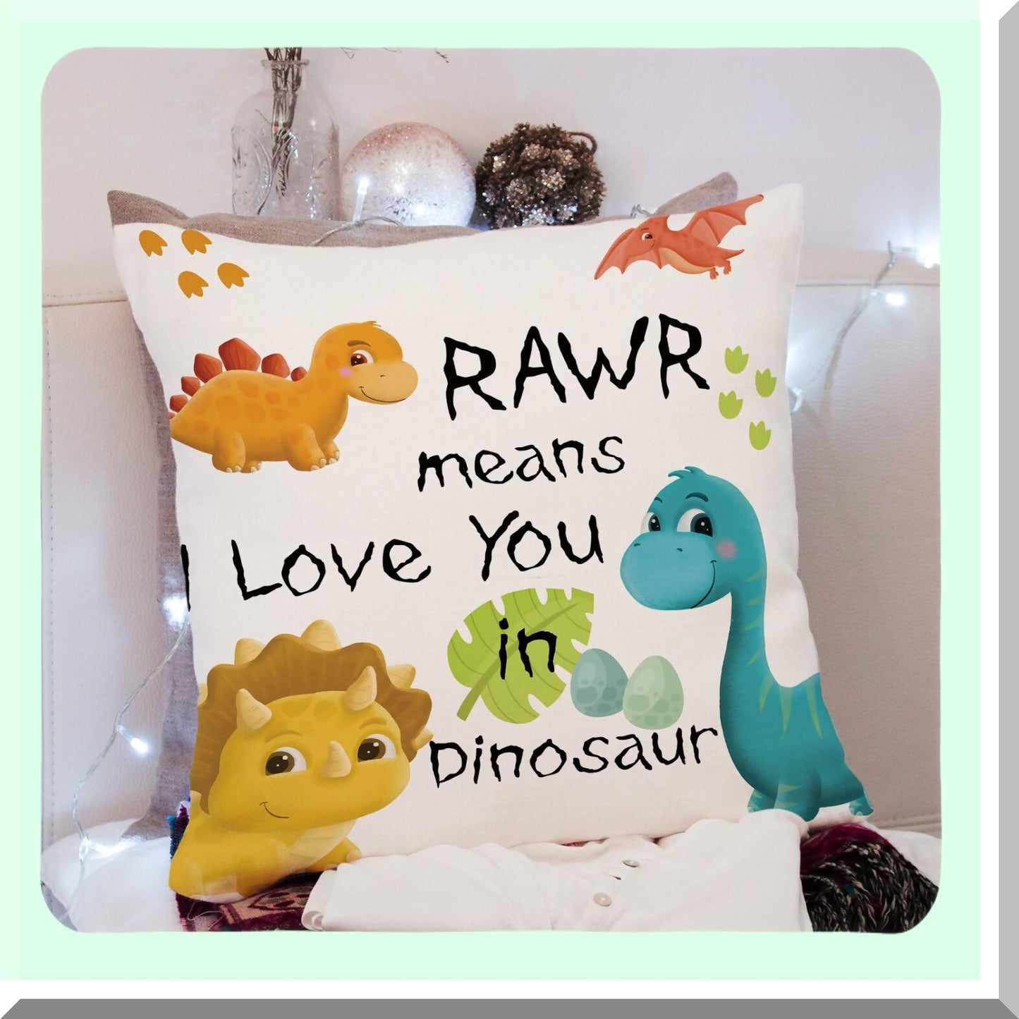 RAWR Love Linen Pillow Case - Dino Couple Gift for Bedroom & Sofa Decor, 18x18 inch Throw Pillow Cover - Dinosaur Lover Gift Idea