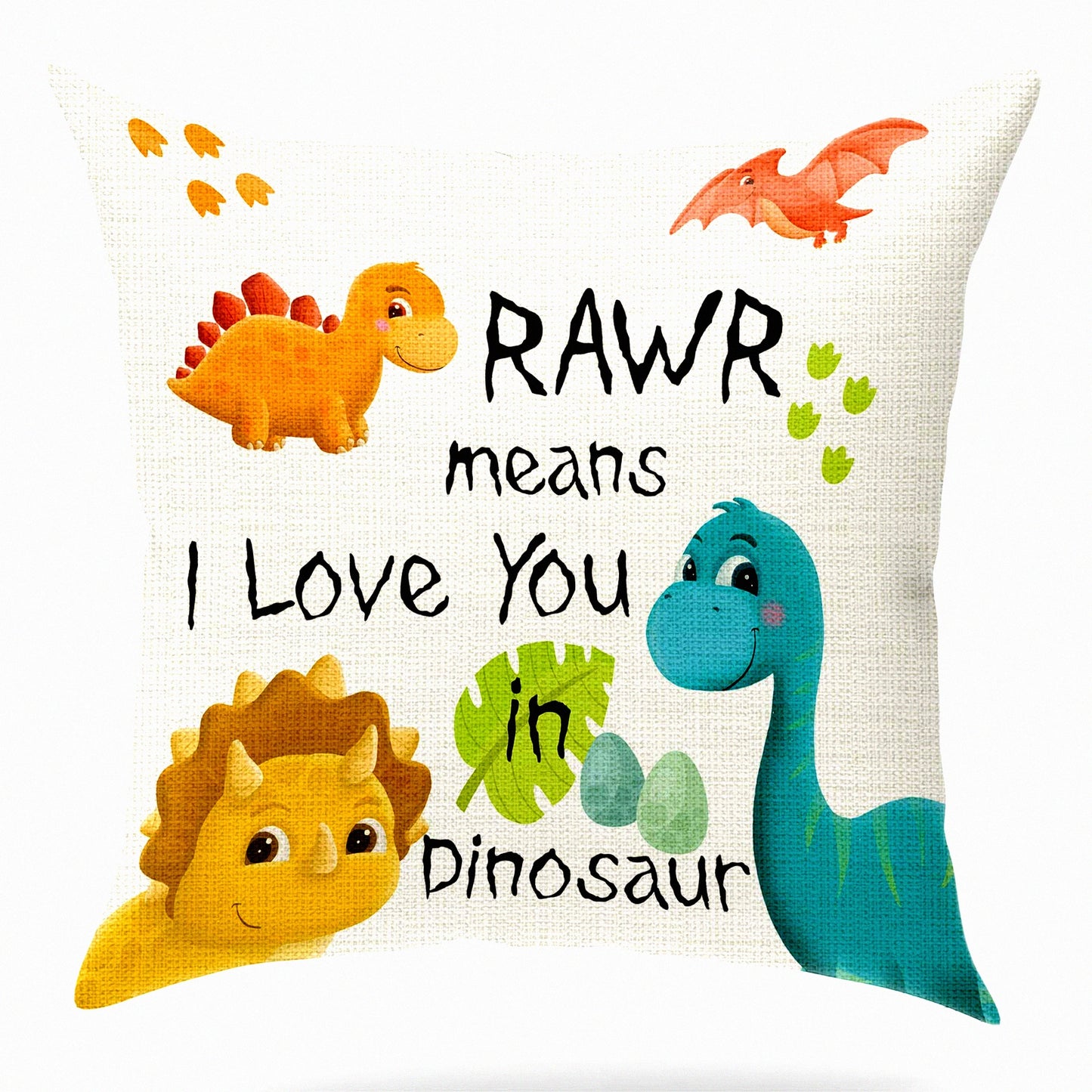 RAWR Love Linen Pillow Case - Dino Couple Gift for Bedroom & Sofa Decor, 18x18 inch Throw Pillow Cover - Dinosaur Lover Gift Idea