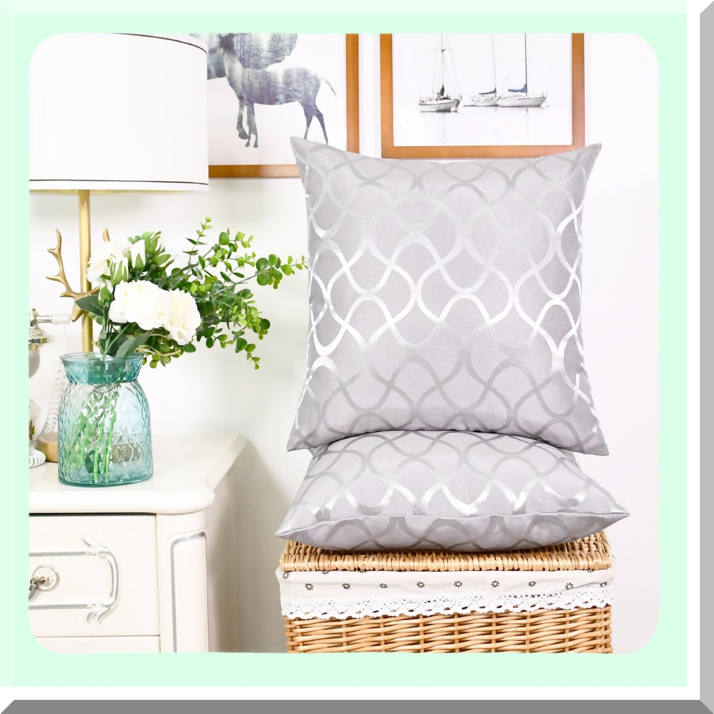 Abstract Waveform Geometric Pillow Covers - Set of 2 Modern Shining Dull Contrast Cushion Shells for Couch Bed Sofa - Farmhouse Decor 20x20 Silver Grey