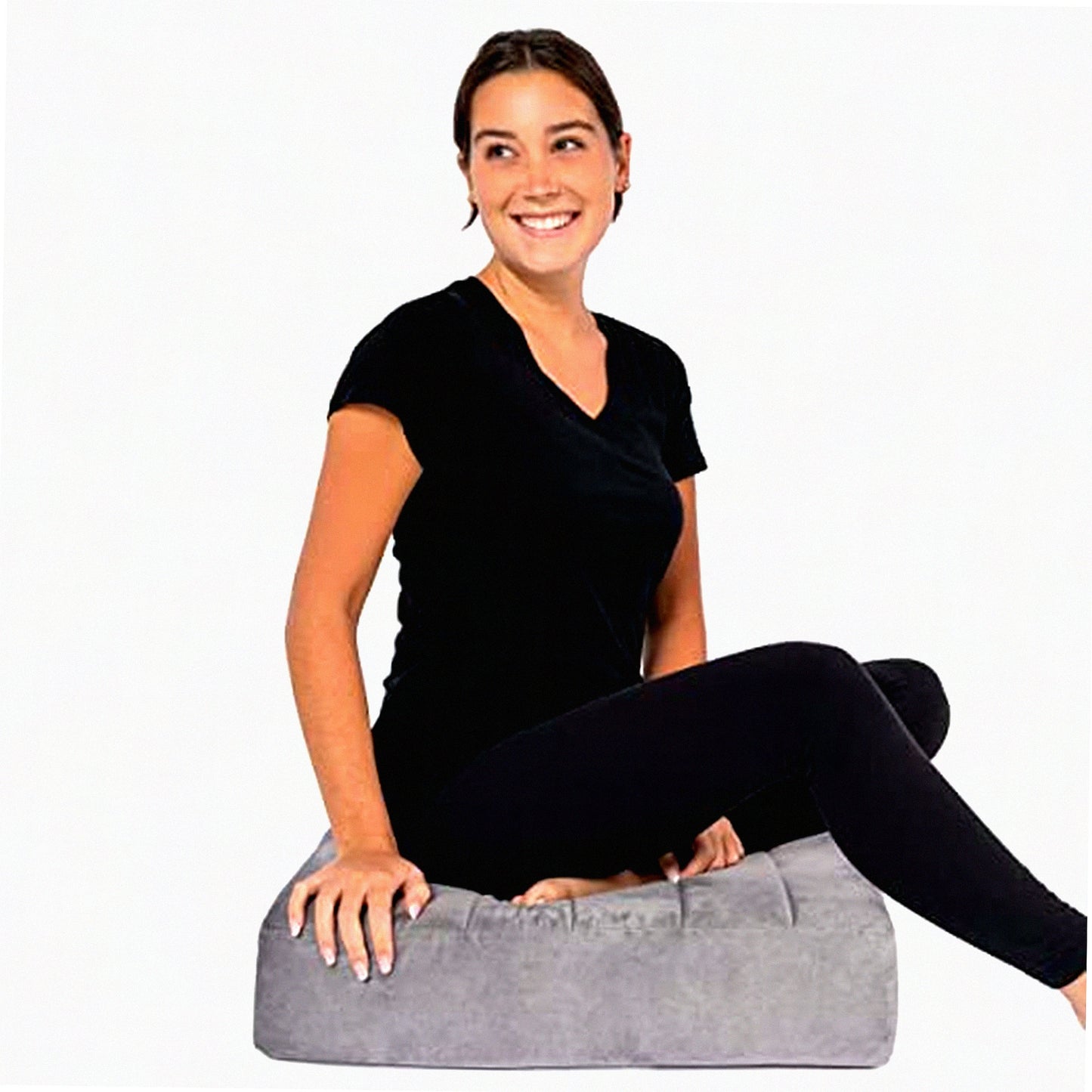 LuxComfort Memory Foam Floor Cushion - 22" Square Decorative Pillow with Washable Velour Cover in Grey - Soft and Supportive Ribbed Design