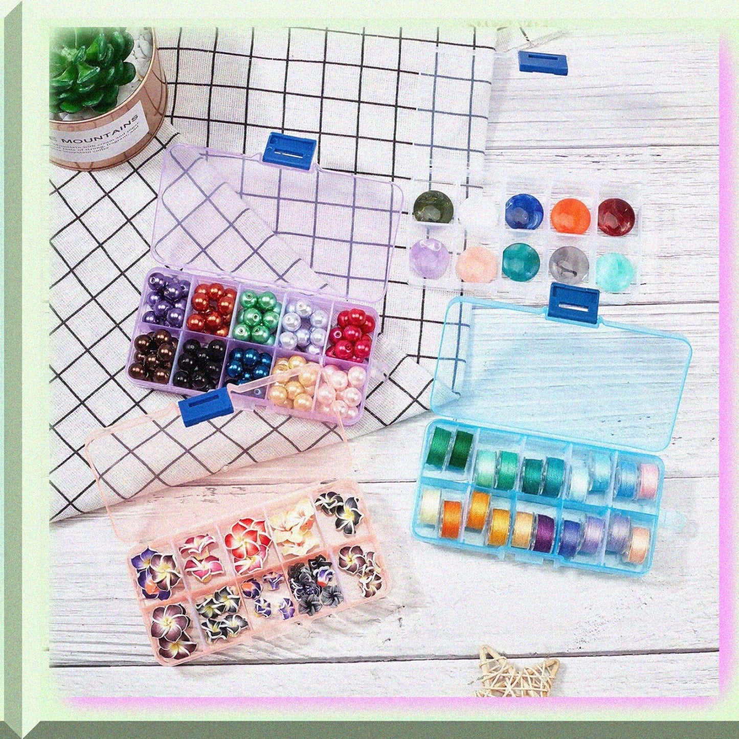 5 Pack Plastic Jewelry Storage Containers with Movable Dividers