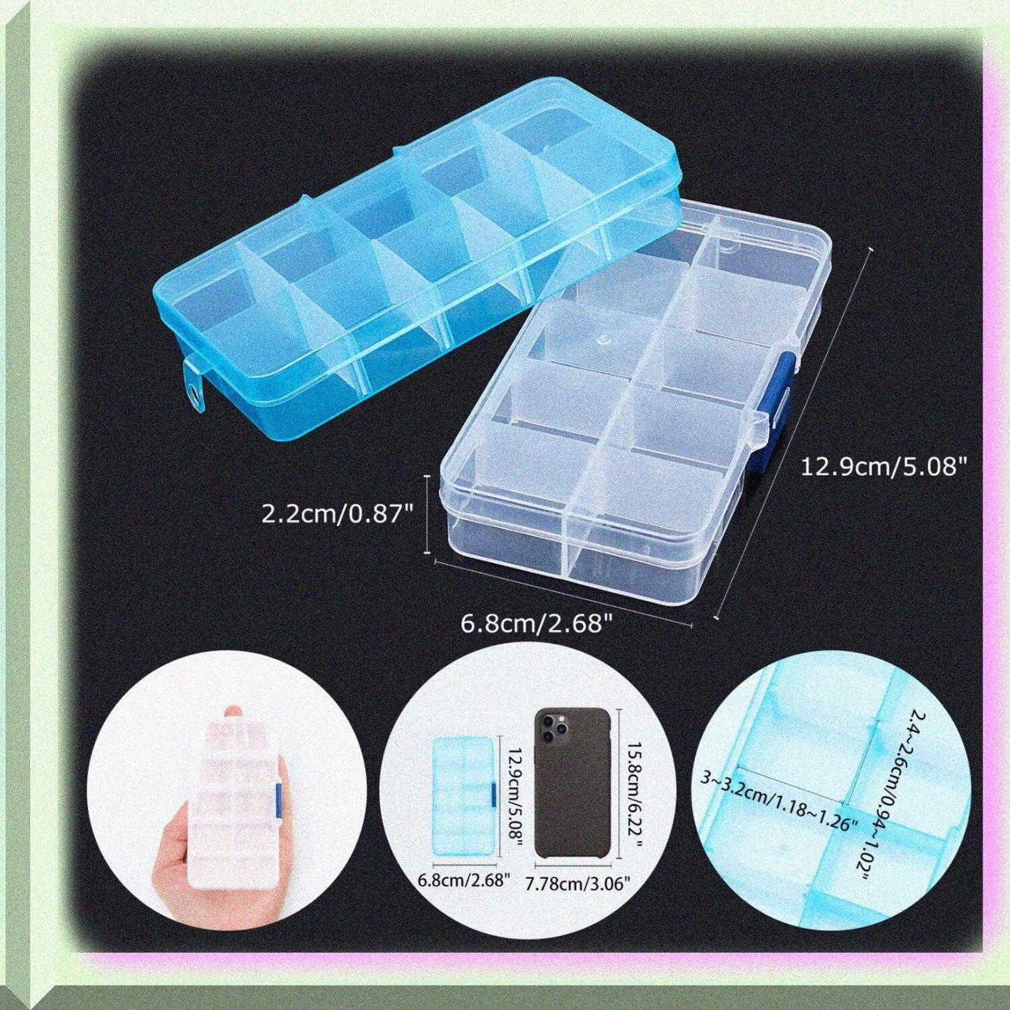 5 Pack Plastic Jewelry Storage Containers with Movable Dividers