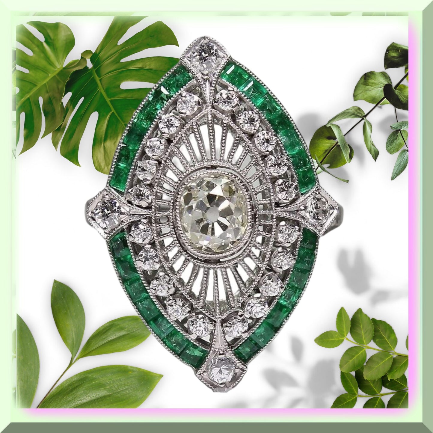 Emerald Eternity Cocktail Ring Size 10 Multi-Colored Gemstone