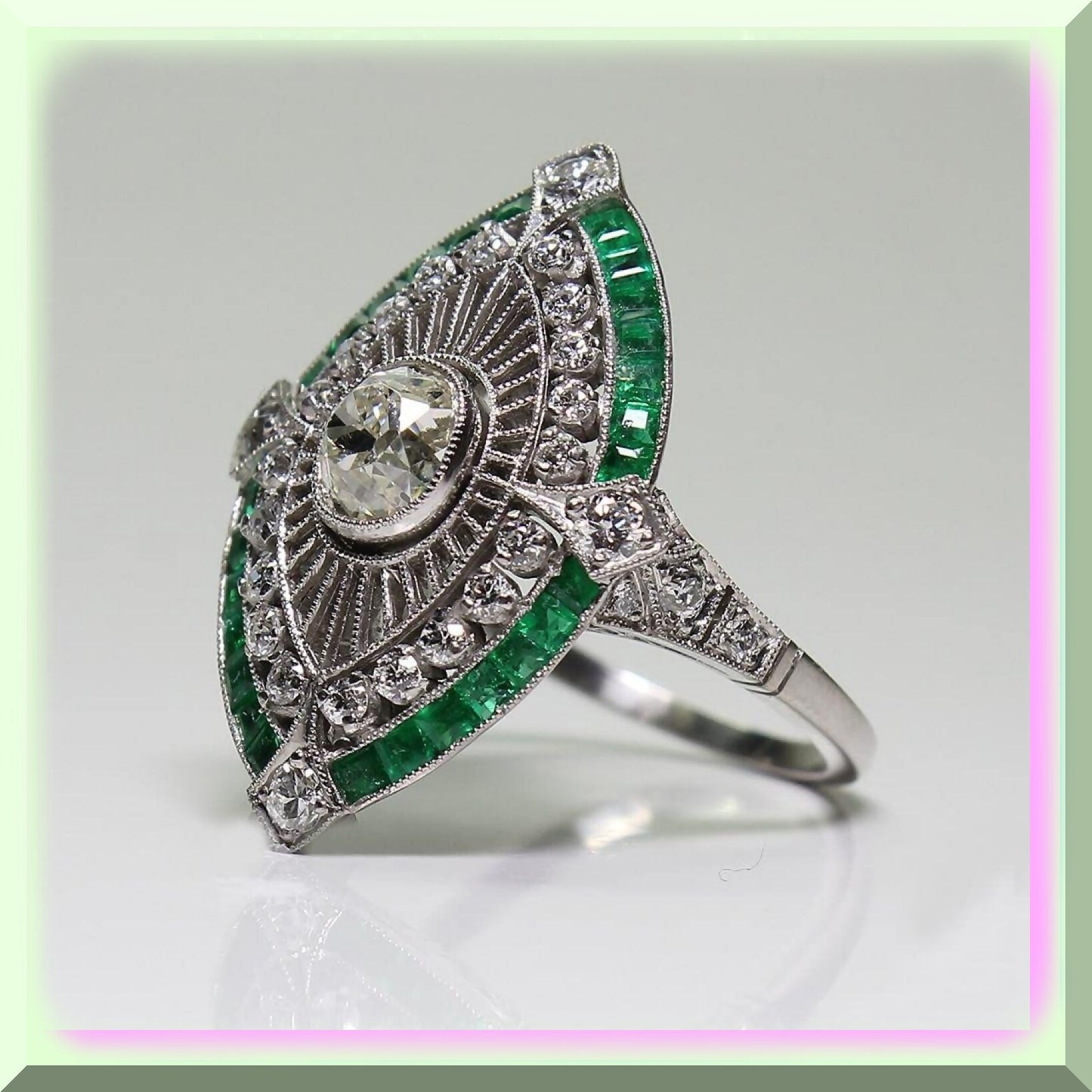 Emerald Eternity Cocktail Ring Size 10 Multi-Colored Gemstone