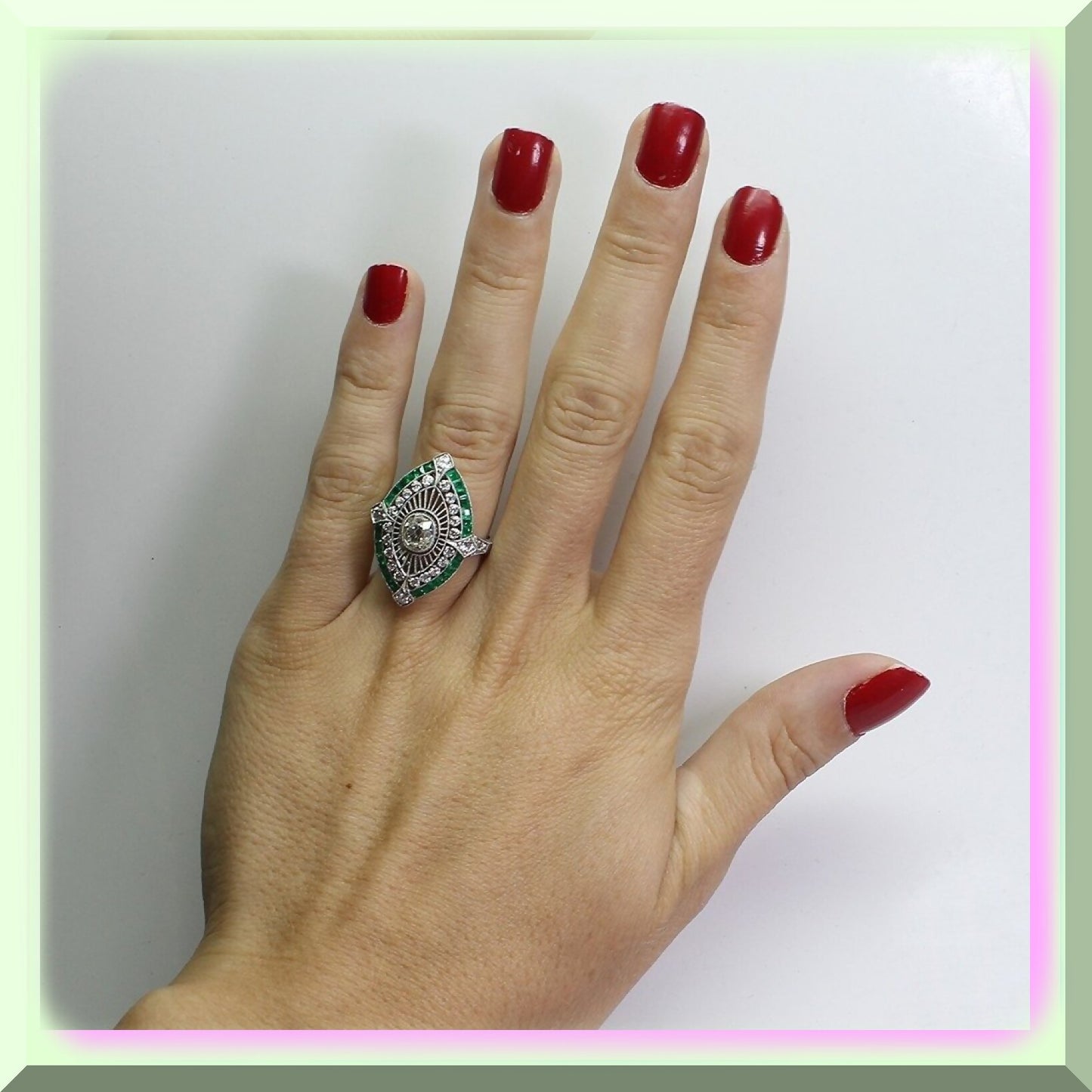Emerald Eternity Cocktail Ring Size 10 Multi-Colored Gemstone