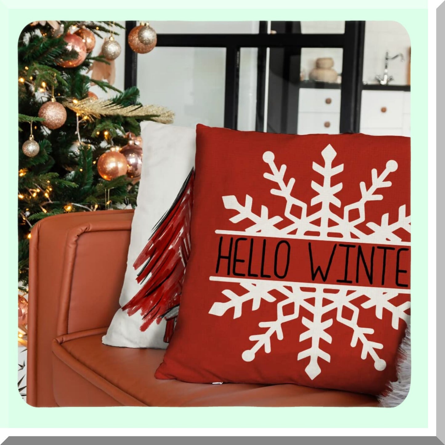 Holiday Joy Buffalo Plaid Pillow Covers - Set of 4 Snow Merry Tree Throw Pillows - Festive Christmas Decor for Home - Winter Cushion Cases