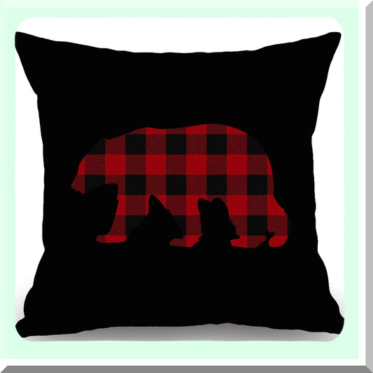 Rustic Buffalo Check Bear Pillow Cover - Farmhouse Decor Accent for Cozy Home - Red Plaid Farmhouse Pillow Case - Cabin Chic Cushion Cover